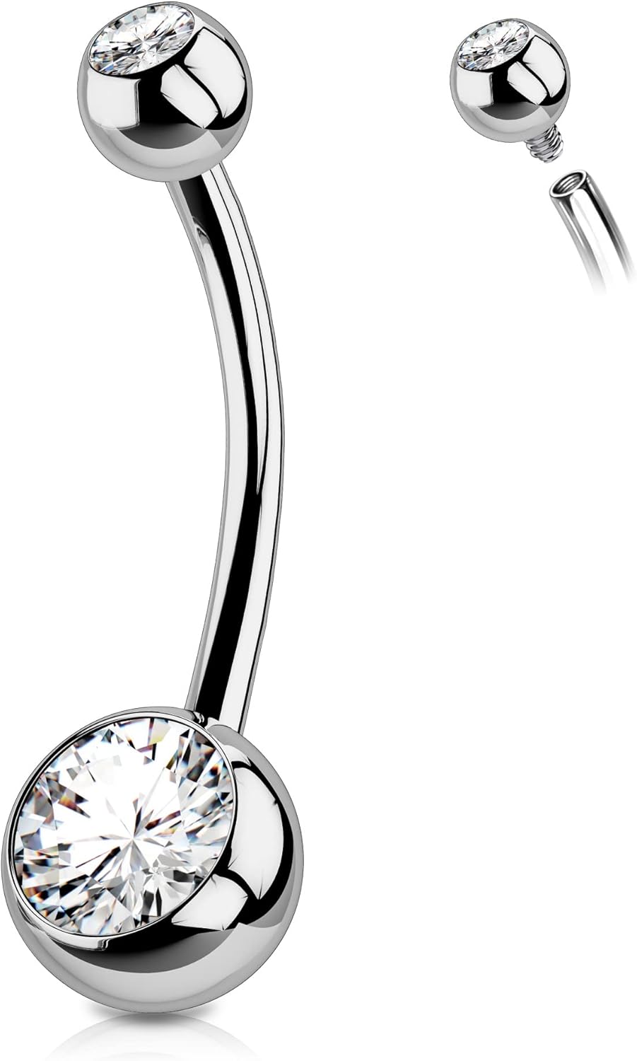 OUFER Titanium Belly Button Rings, Internally Threaded 14mm Long Belly Ring, Rou...