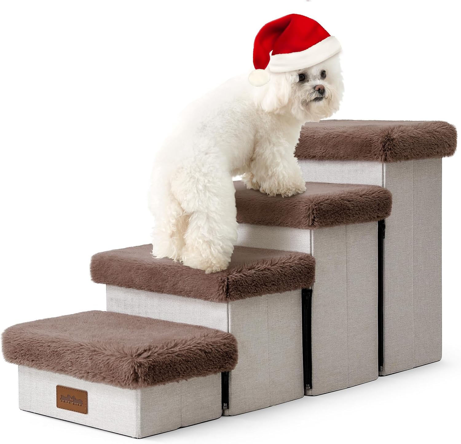 Dog Stair for Small Dogs with Storage, 17.7" H Foldable Pet Step with Soft Leakp...
