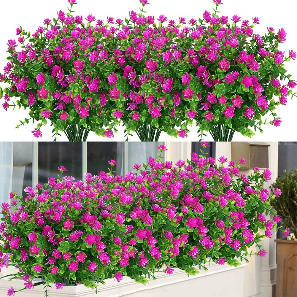 6 Bundles Outdoor Artificial Flowers UV Resistant Fake Boxwood Plants, Faux Plas...