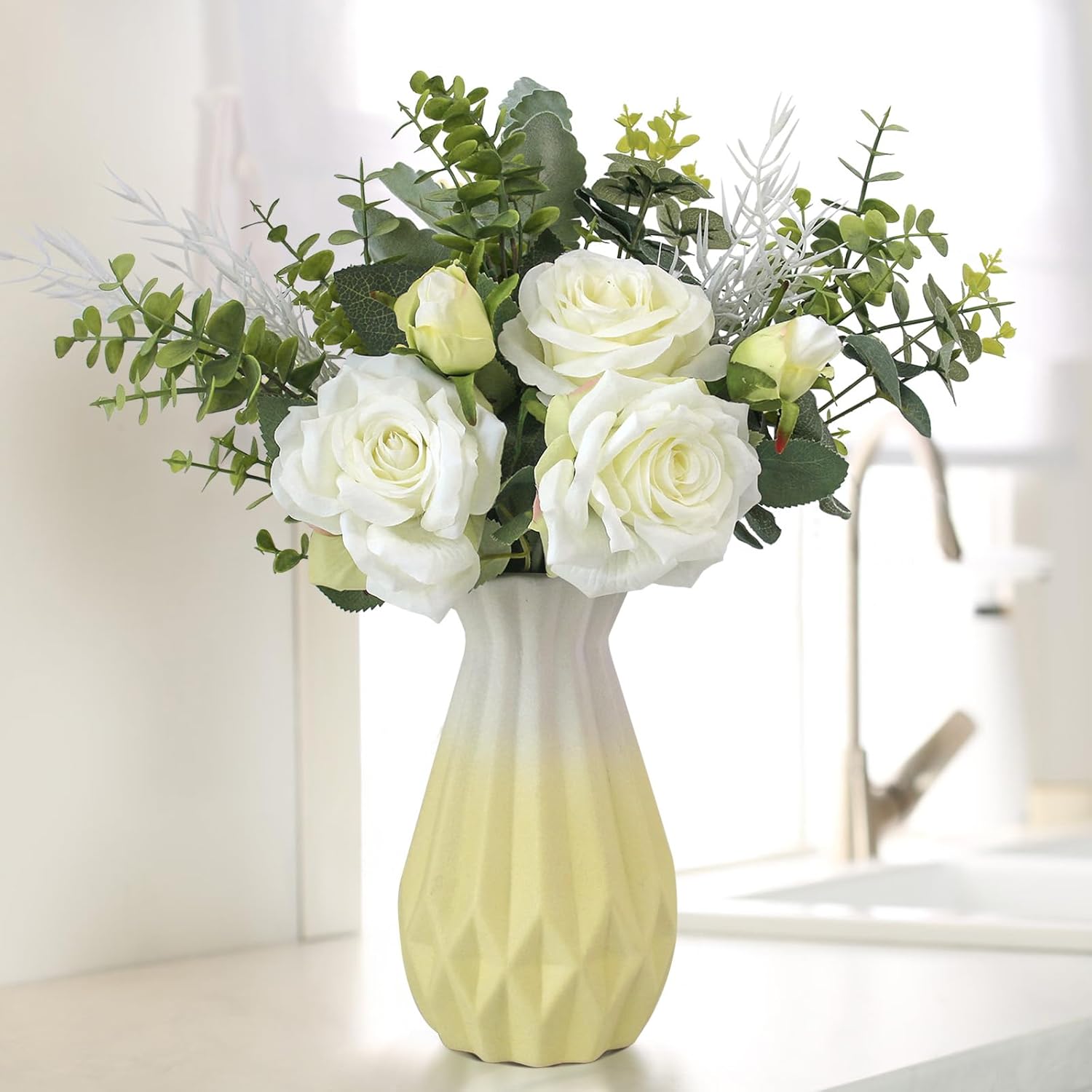 Fake Flowers in Vase,Silk Flowers,Faux Flowers for Vase,Artificial Flowers with...