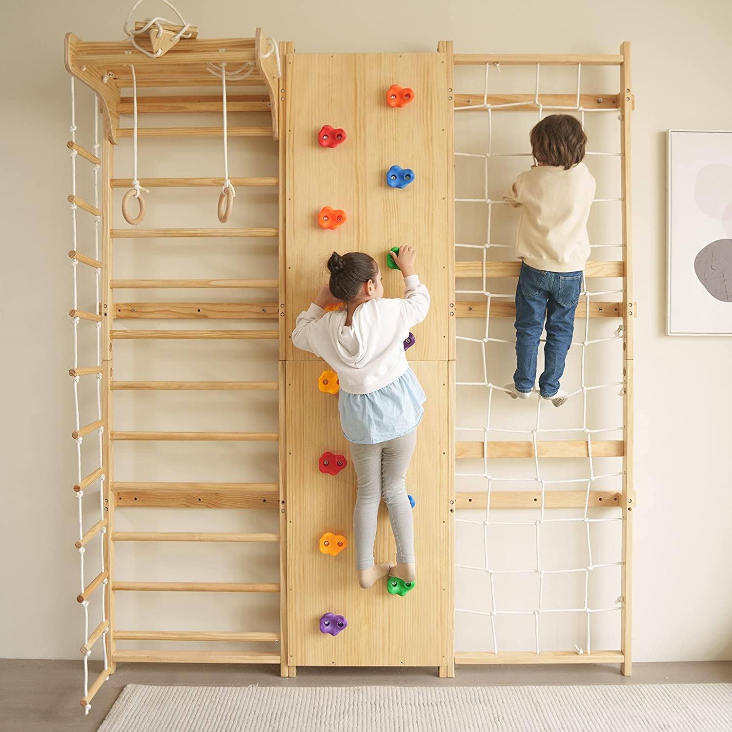 Avenlur Walnut 9-in-1 Swedish Ladder Wall Gym Set 79" Height