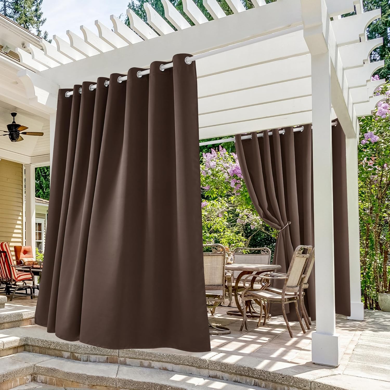 Deconovo Solid Grommet Waterproof Outdoor Curtains for Patio, Brown, 105W x 96L...