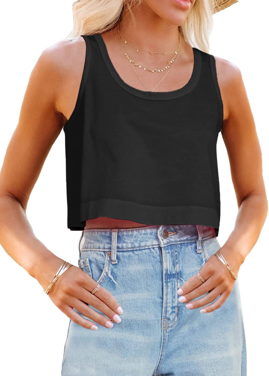 Aoysky Womens Cotton Crop Tops Casual Loose Tank Top Sleeveless Basic Cropped At...