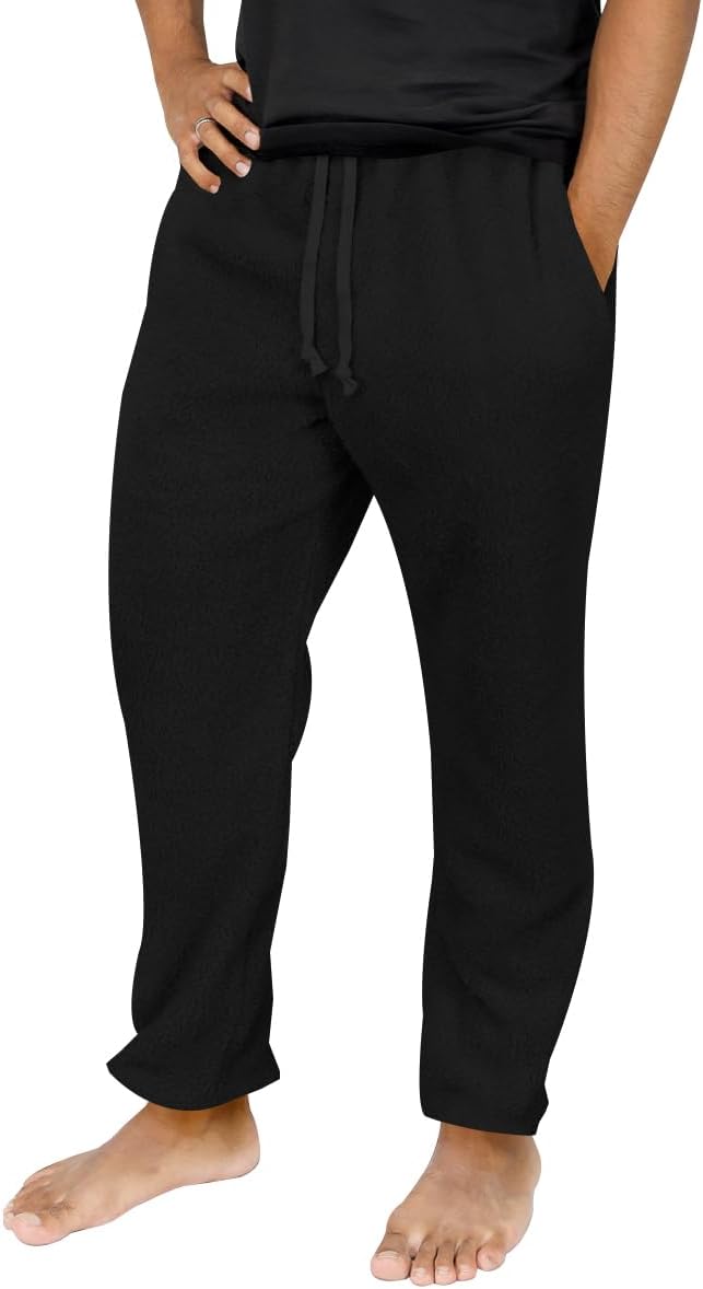PASLTER Mens Pajama Pants Fleece Plush Lounge Sleep Pj Bottoms Soft Drawstring P...