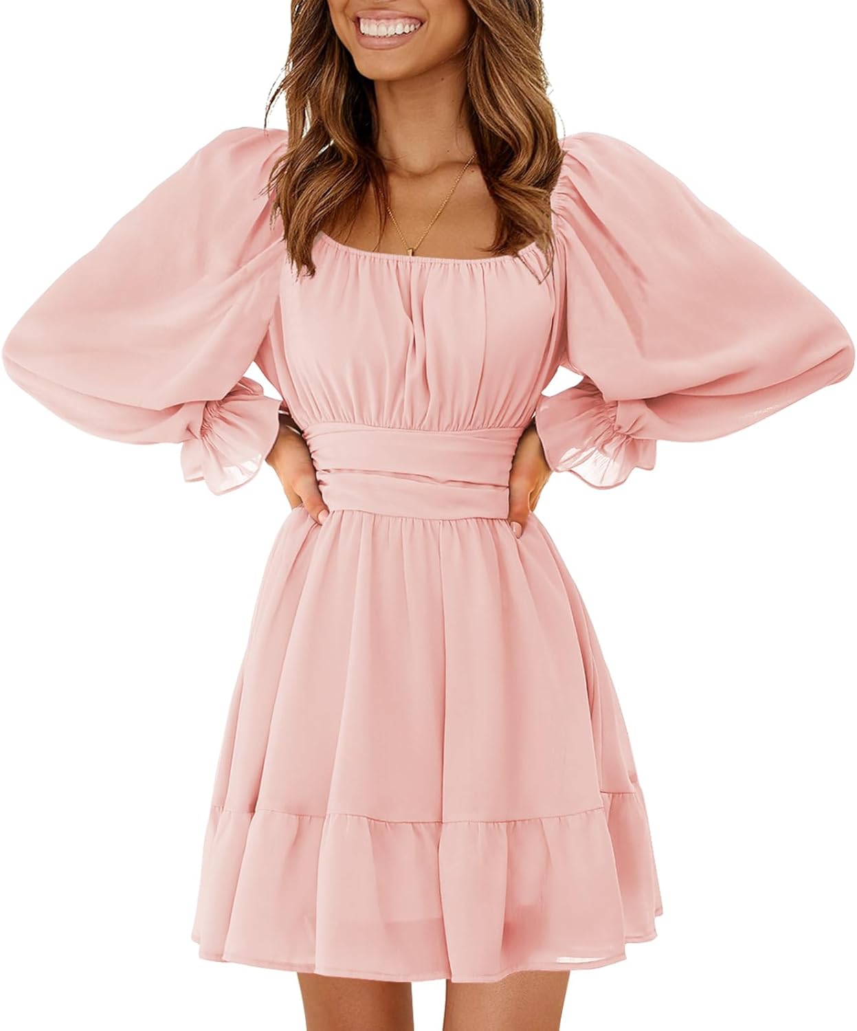 EXLURA Women's 2024 Casual Long Lantern Sleeve Dre...