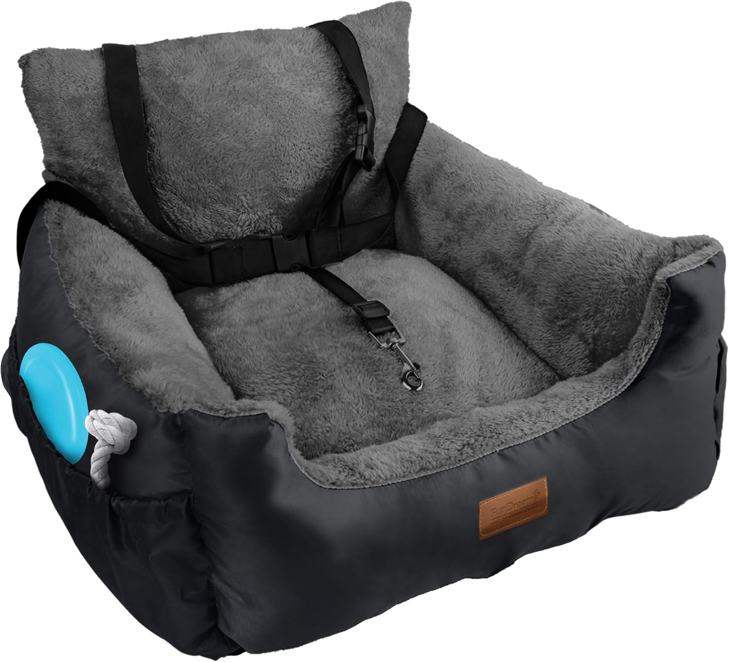 Furdreams Dog Car Seat (Black/Grey), Plush & Cosy Pet Car Booster Seat for Small...