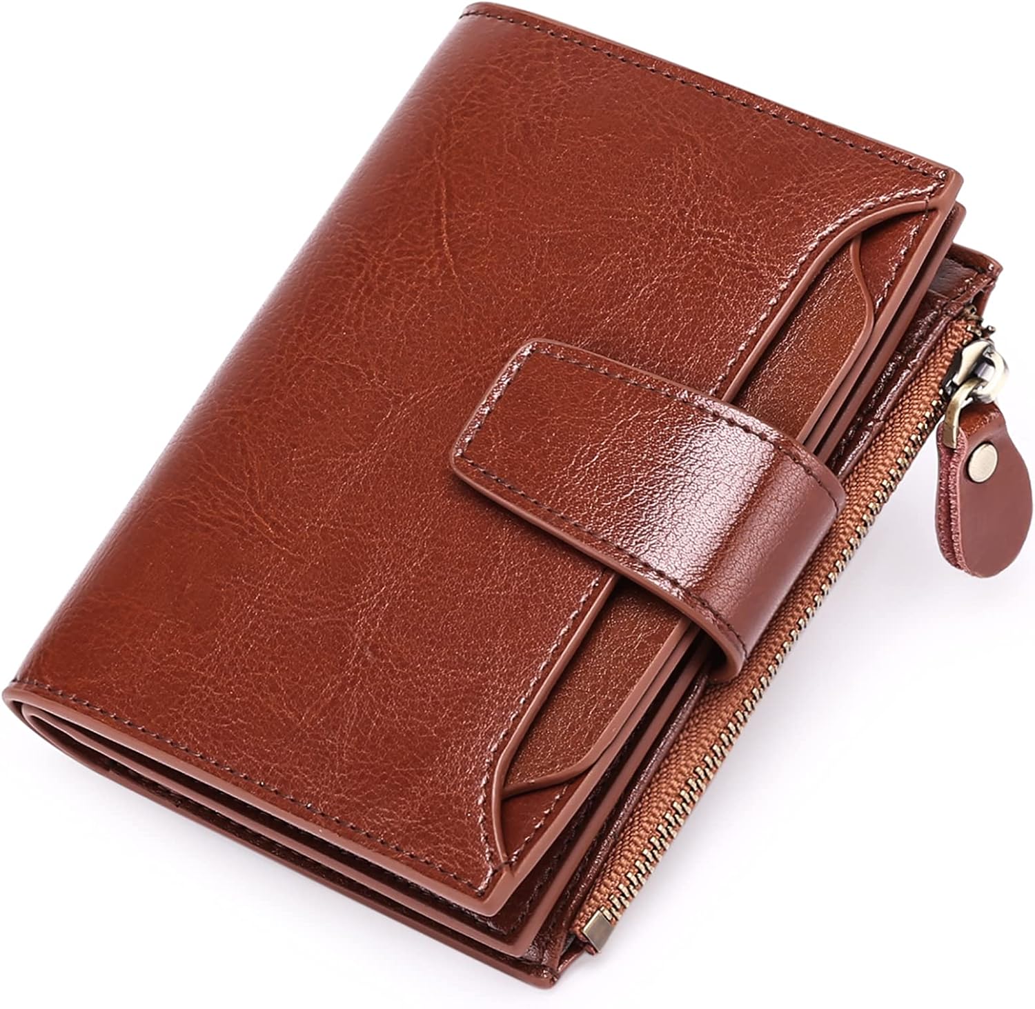 SENDEFN Women's RFID Blocking Leather Small Compact Bi-fold Zipper Pocket Wallet...