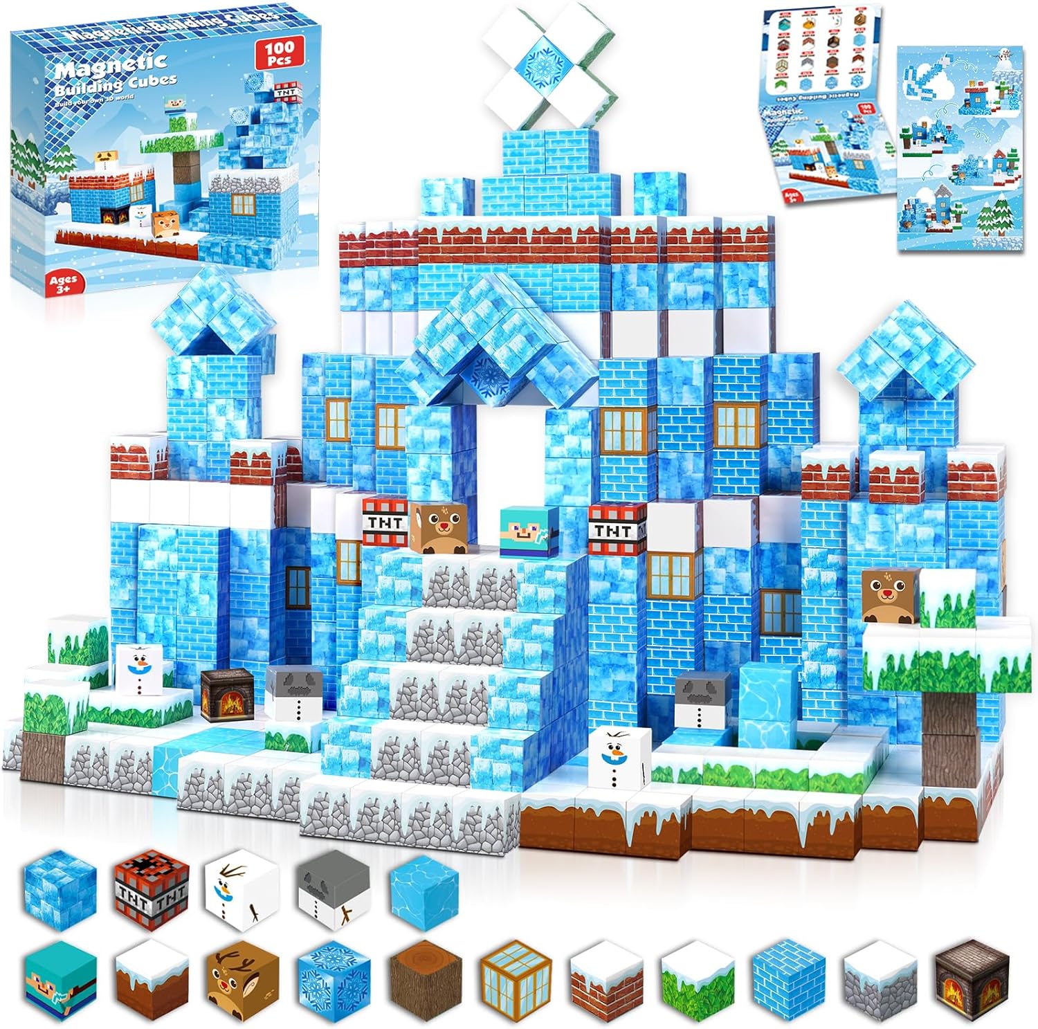 GraceDuck Magnetic Blocks - 100PCS Magnetic Blocks Build Frozen Castle - Magneti...