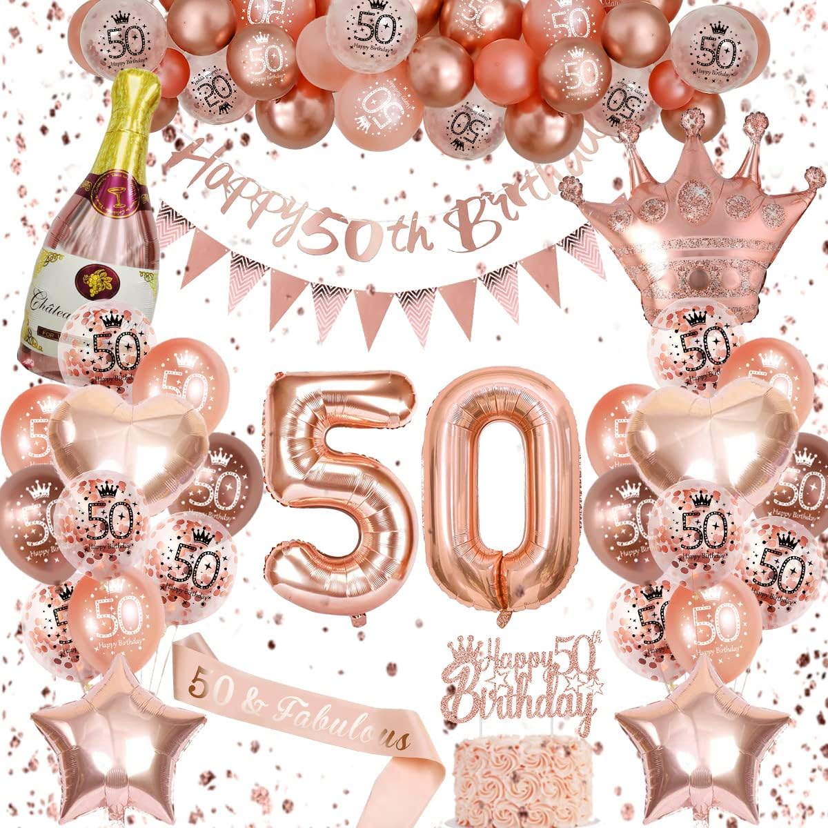 50th Birthday Decoration for Women, Rose Gold 50th Birthday Decorations, 50th Ro...
