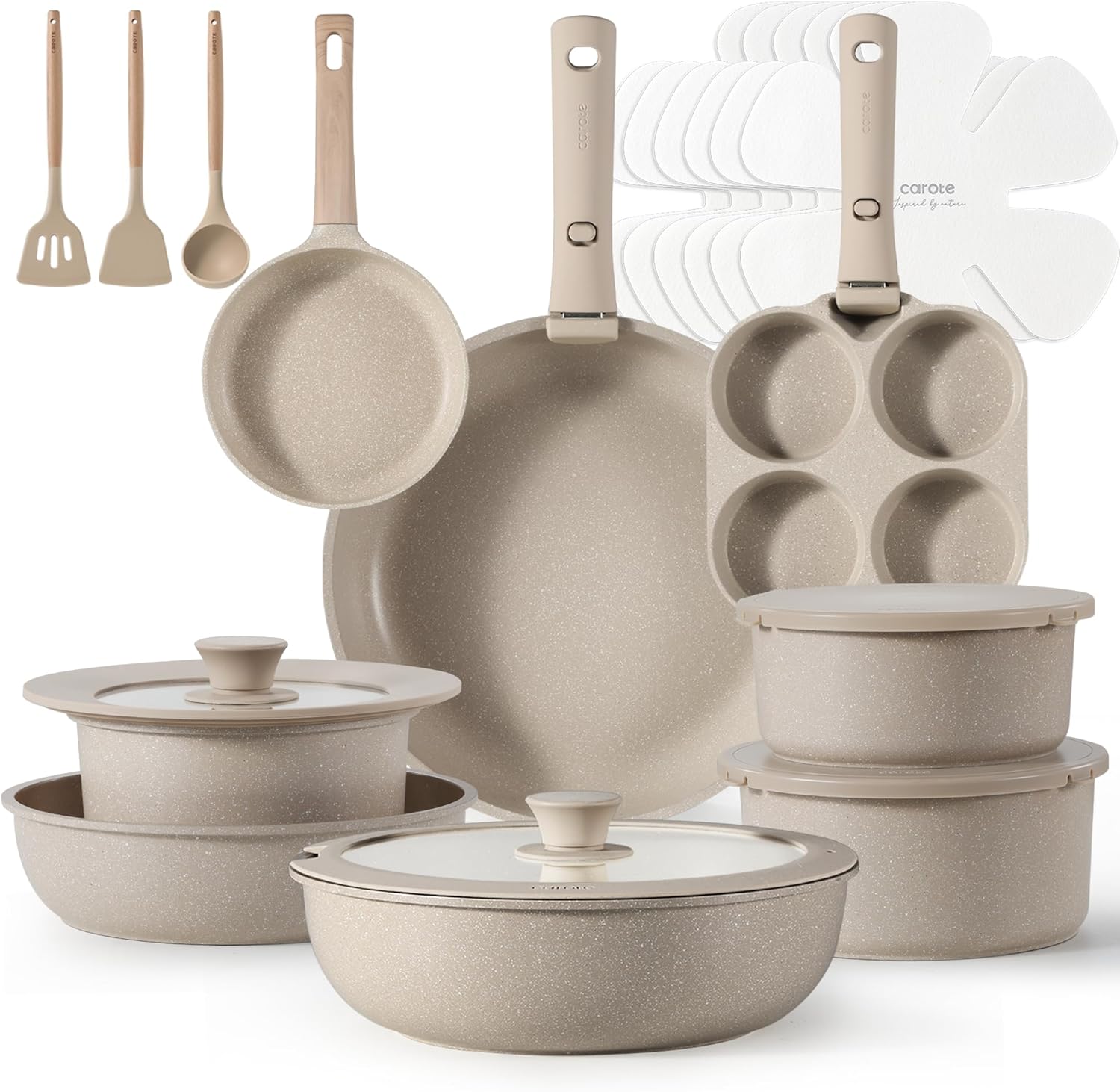 CAROTE 23pcs Detachable Handle Pots and Pans Set, Nonstick Cookware Set, Removab...