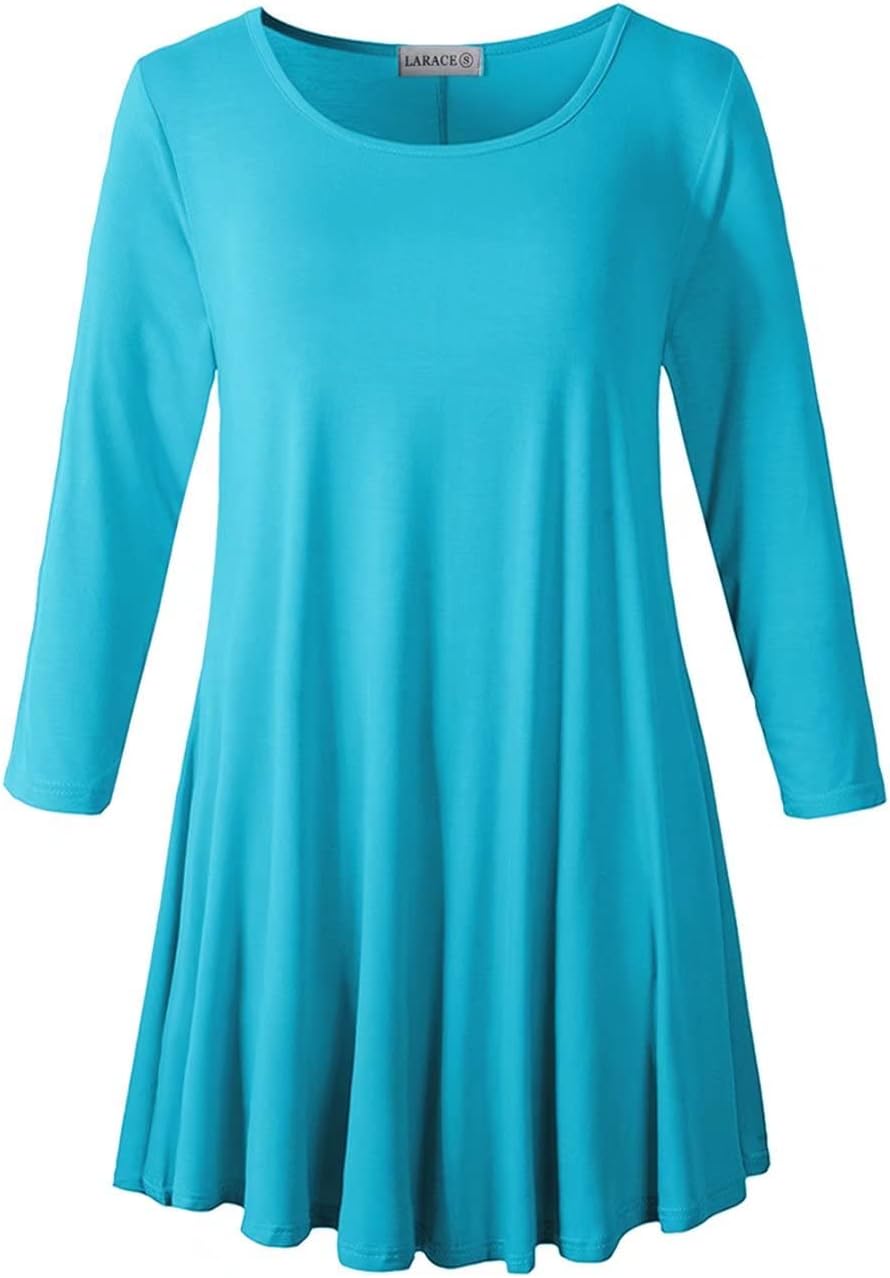 LARACE 3/4 Sleeve Shirts for Women Plus Size Tunic Dressy Top Loose Fit Flare T-...