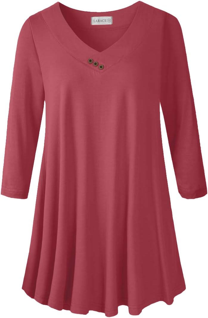 LARACE Plus Size Tunic Women's 3/4 Sleeve Tops And Blouses V Neck Shirts Loose B...