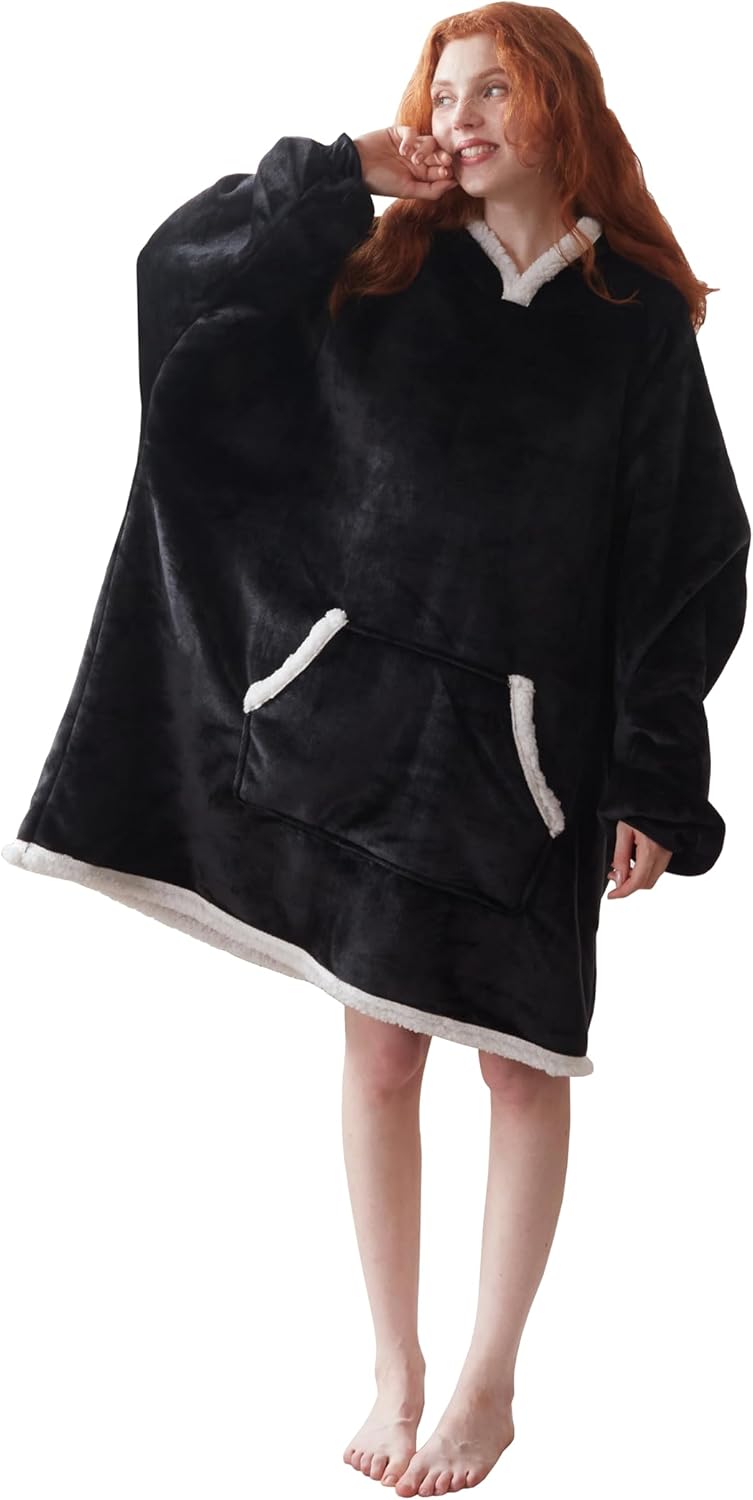 COOVA Wearable Blanket Hoodie, Oversized Flannel&Sherpa Hooded for Women and Men...