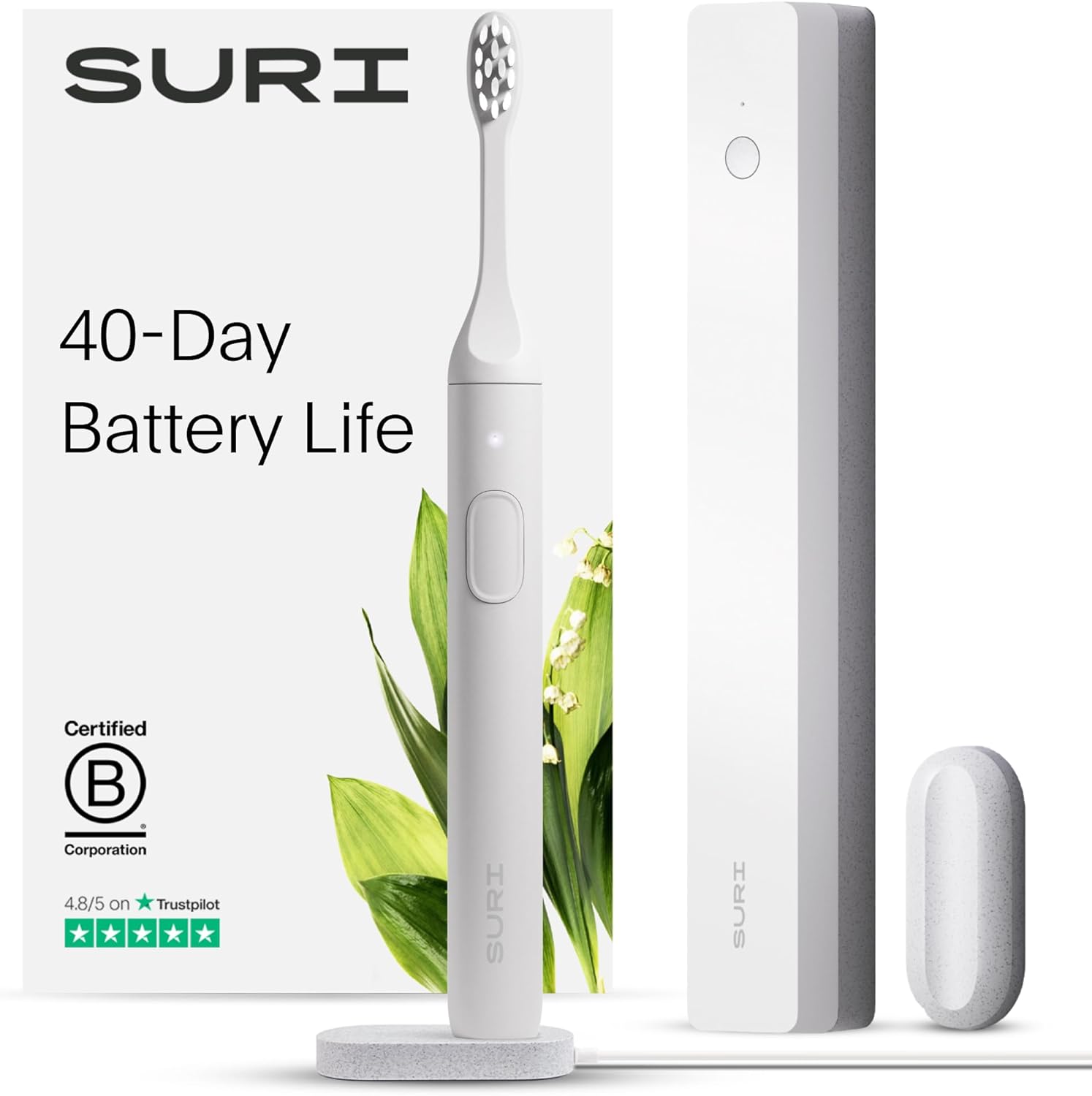 SURI Electric Toothbrush—Sustainable Electric Toothbrushes Adults, Slim Sonic To...
