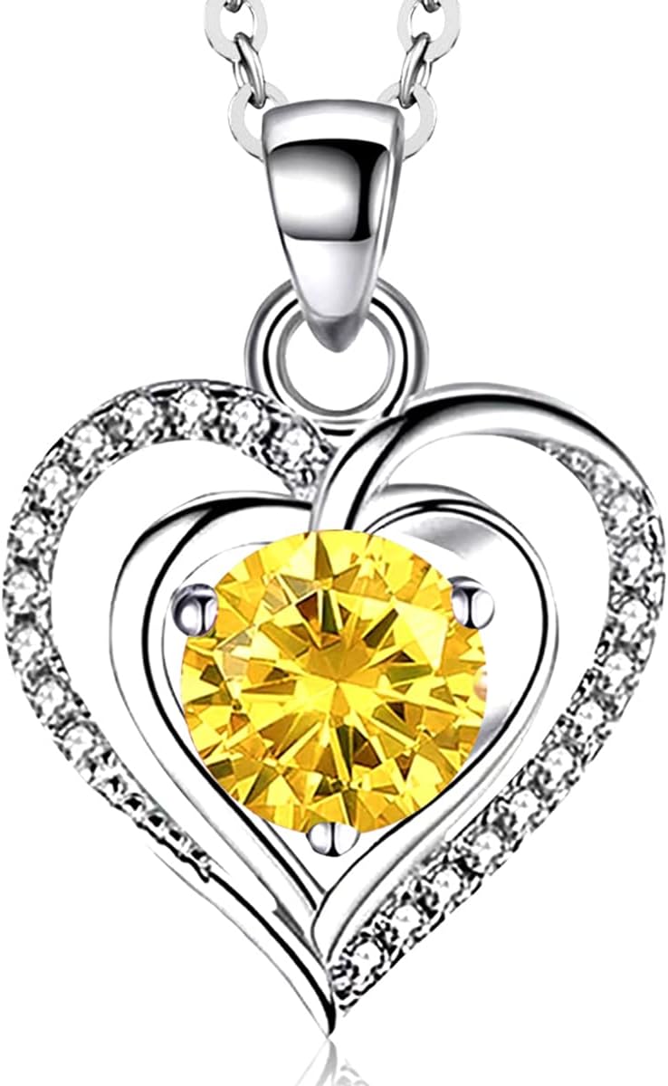 RIVIKO Heart Birthstone Pendant Necklace for Women 925 Sterling Silver Zirconia...