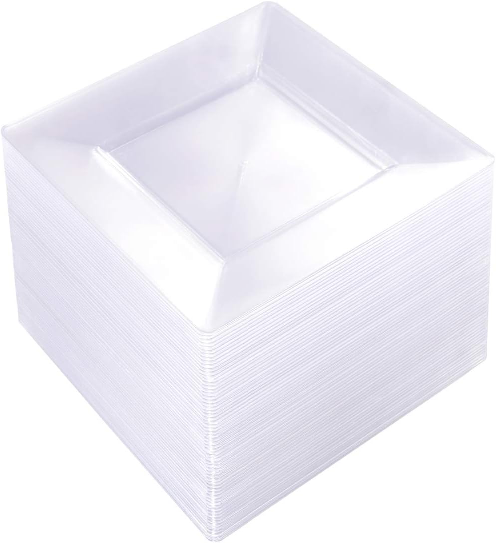 WDF 100PCS Clear Plastic Plates-6inch Square Disposable Plates- Small Appetizer...