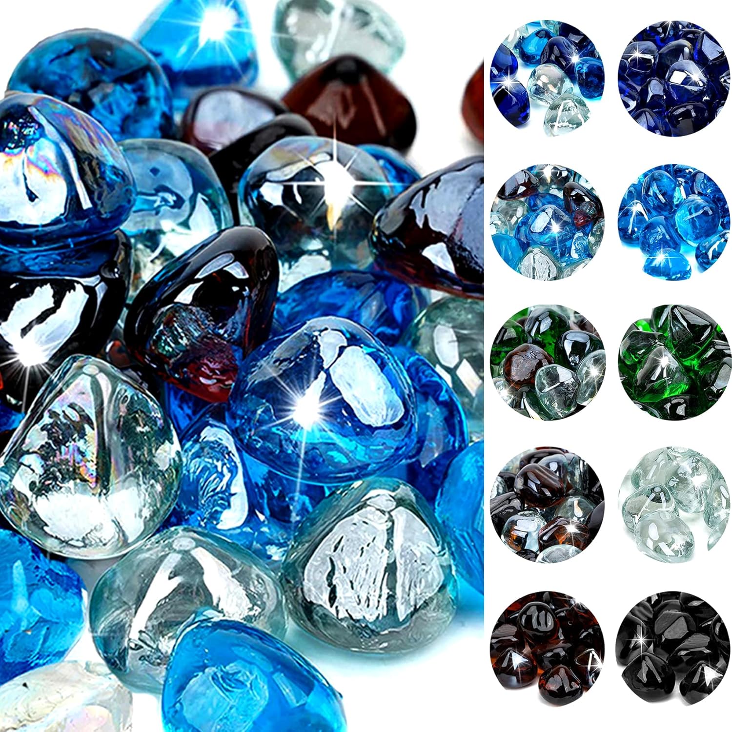 onlyfire 10-Pounds Fire Glass Diamonds for Propane Fire Pit, 1 Inch Blended Fire...