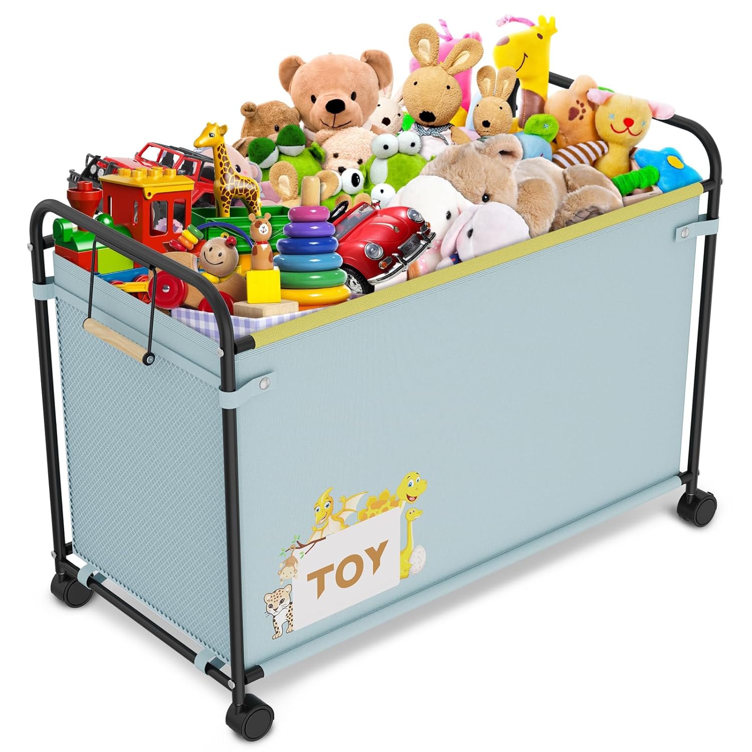 Extra Large Toy Box, 180L Toy Storage Organizer with Wheels, Metal & Oxford Clot...