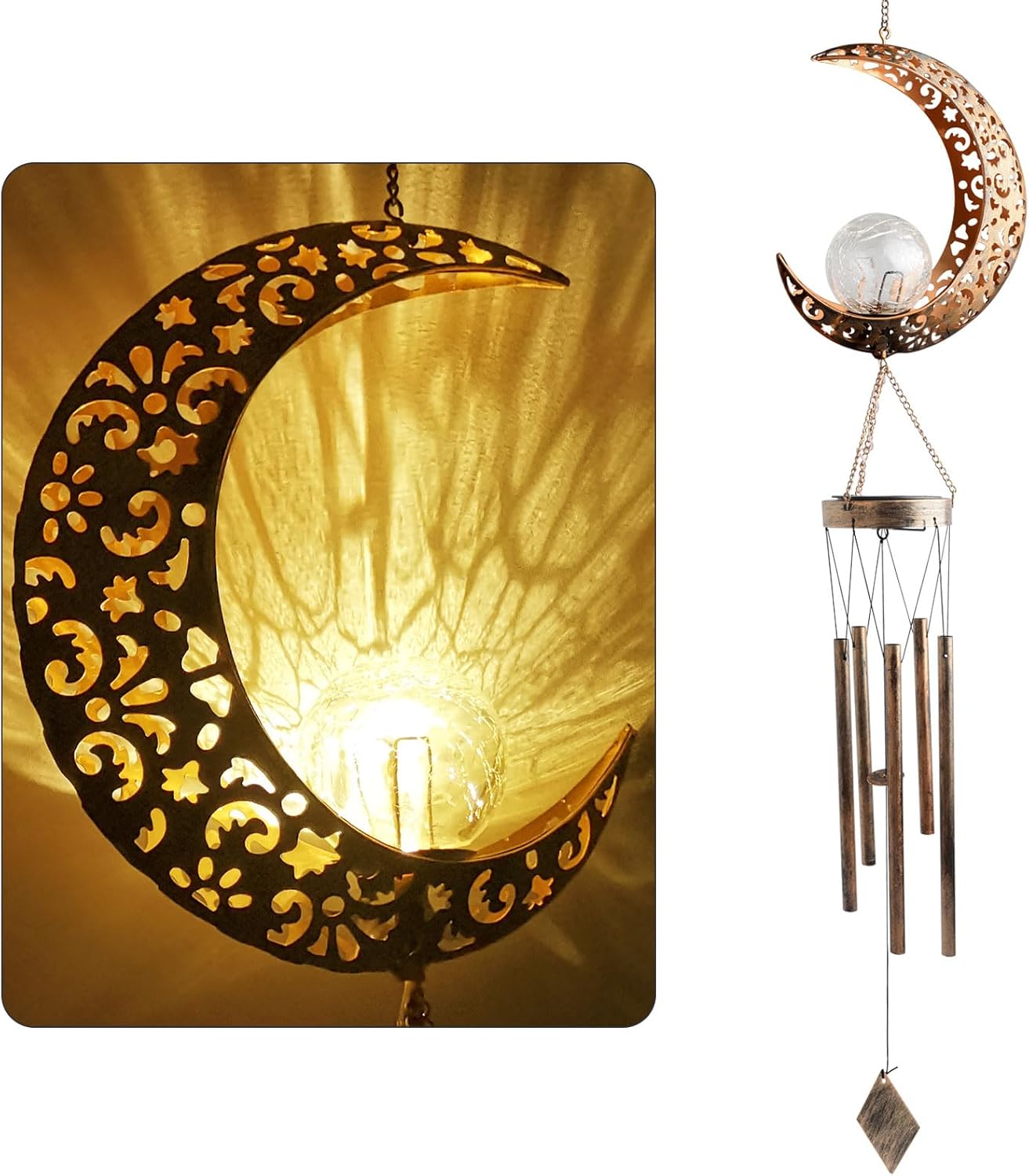 Moon Wind Chimes, Solar Wind Chimes Outdoor, Mothers Gifts, Gifts for Mom, Gifts...