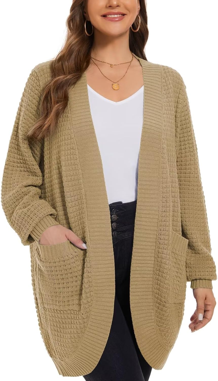 LARACE Long Cardigans for Women Plus Size Tops Open Front Sweaters with Pockets...