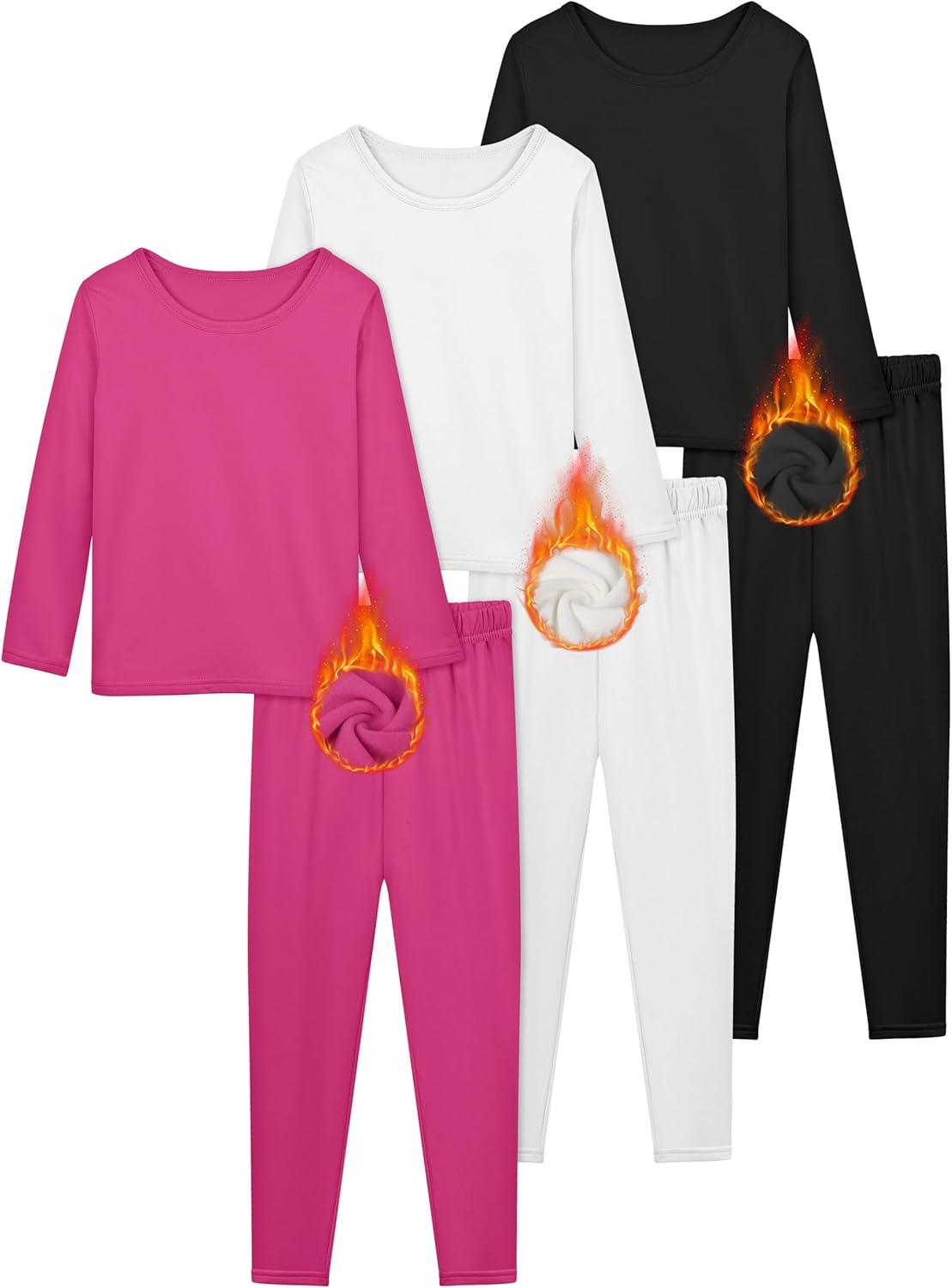 Resinta 3 Girls Thermal Underwear Set Soft Winter Thermal Top and Bottom with Fl...