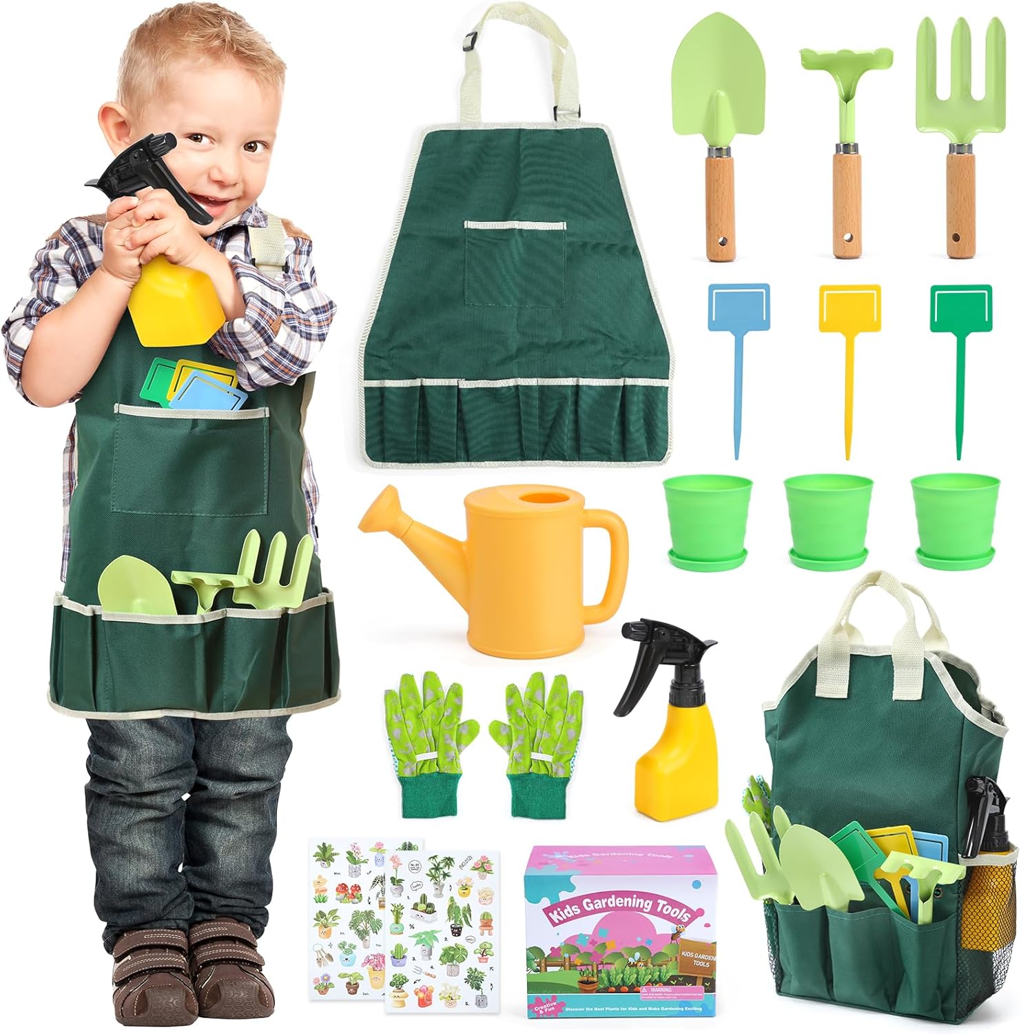 CUTE STONE Kids Gardening Tool Set, 20PCS Gardening Toys Includes Metal Rake,For...