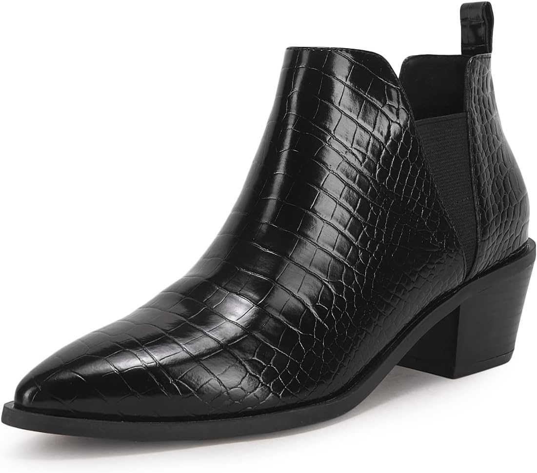 Minshluu Booties for Women Stacked Chunky Heel Ankle Boots Slip on Western Low H...