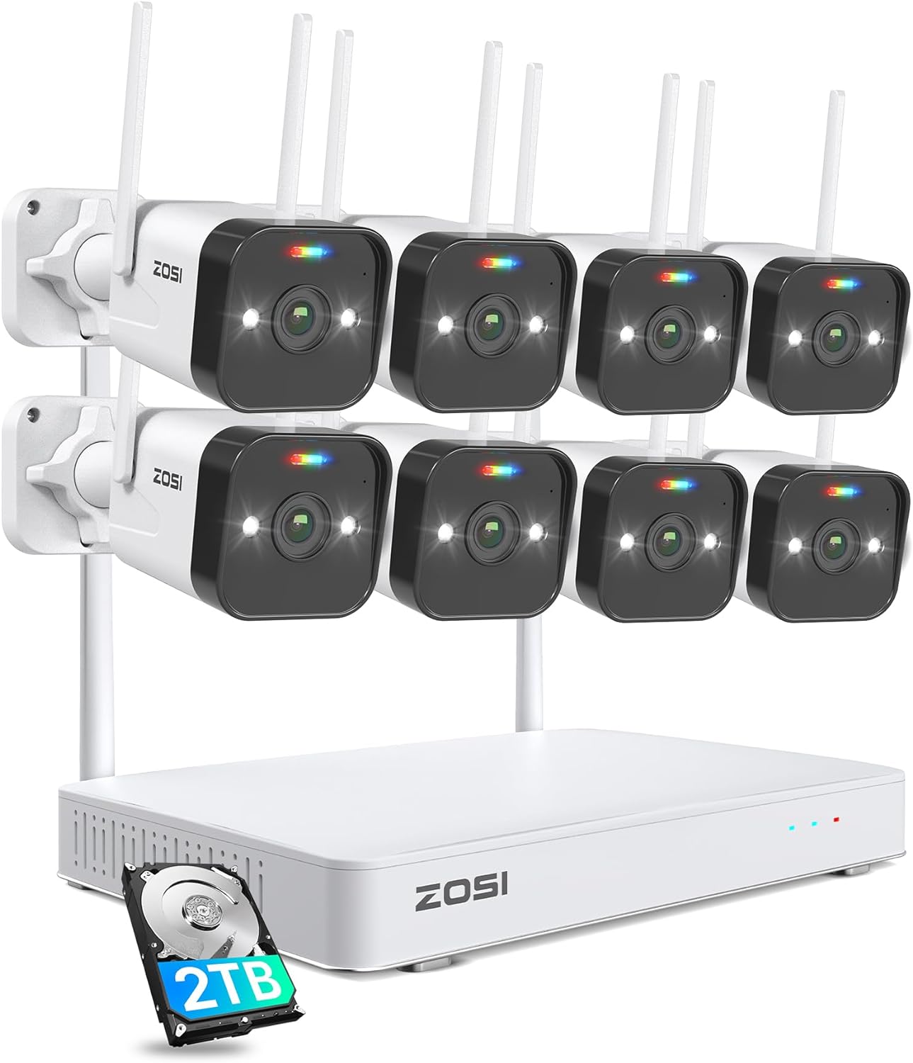 ZOSI 8CH 2.5K Security Camera Wireless System with Person Vehicle Detection,2TB...