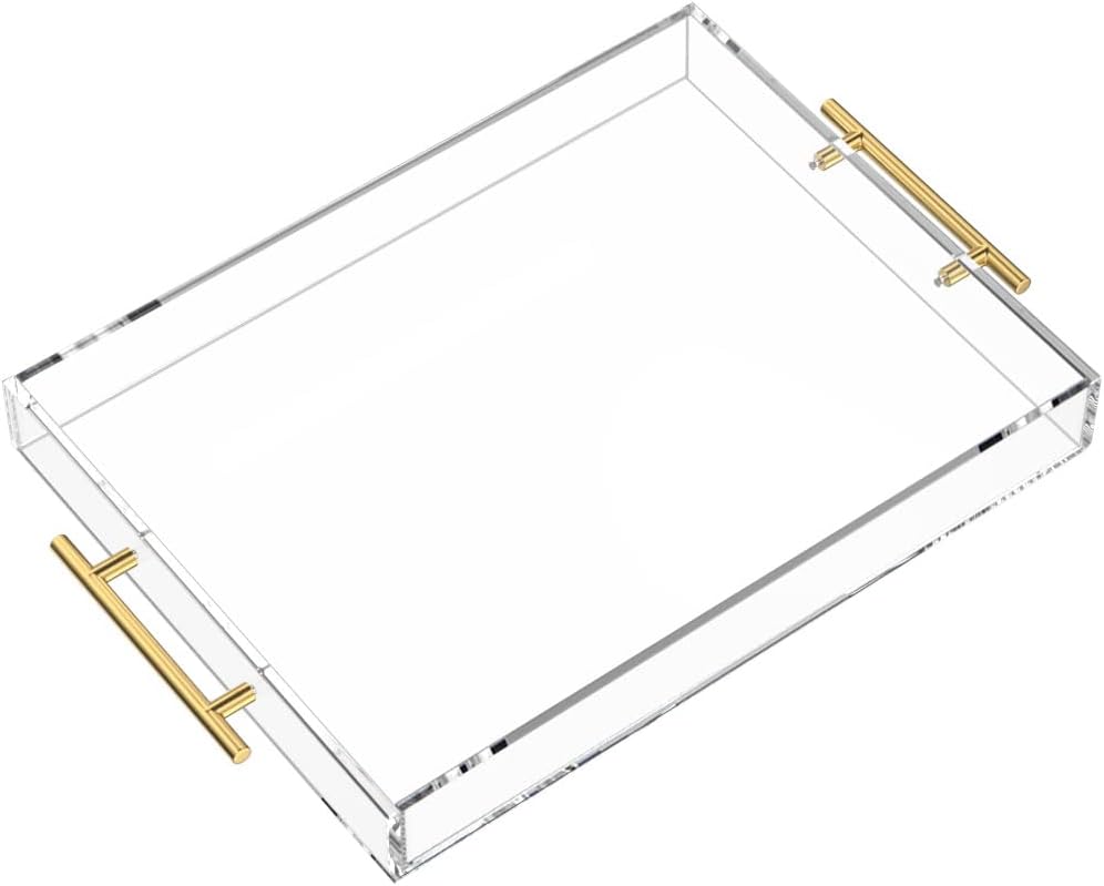 NIUBEE Clear Serving Tray 12x16 Inches -Spill Proof- Acrylic Decorative Tray Org...