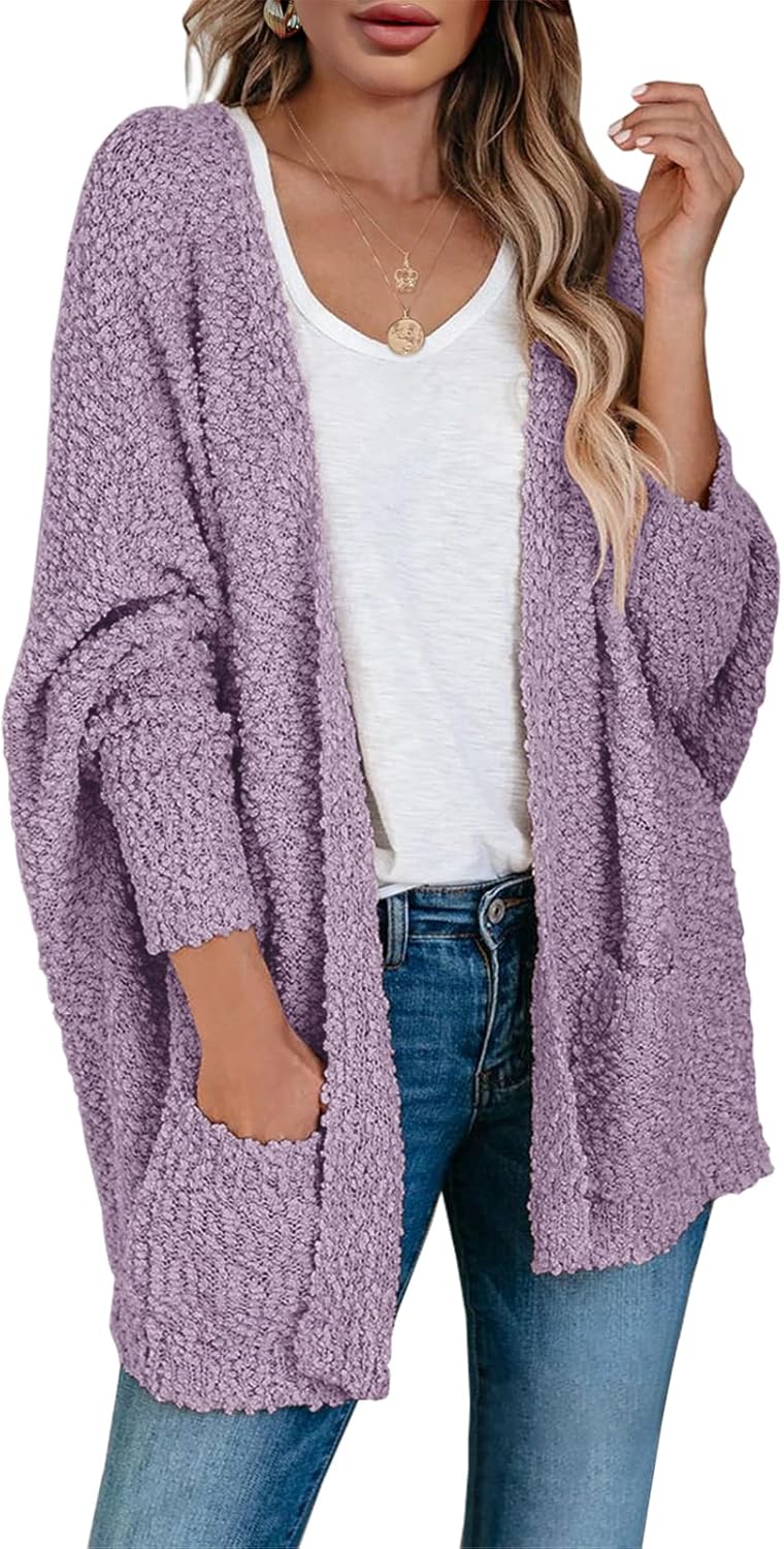 Saodimallsu Women's Chunky Popcorn Cardigan Oversized Open Front Boyfriend Batwi...