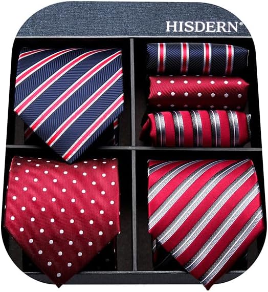 HISDERN Mens Ties Extra Long Tie and Pocket Square Set 63 Inch XL Tie Pack Colle...