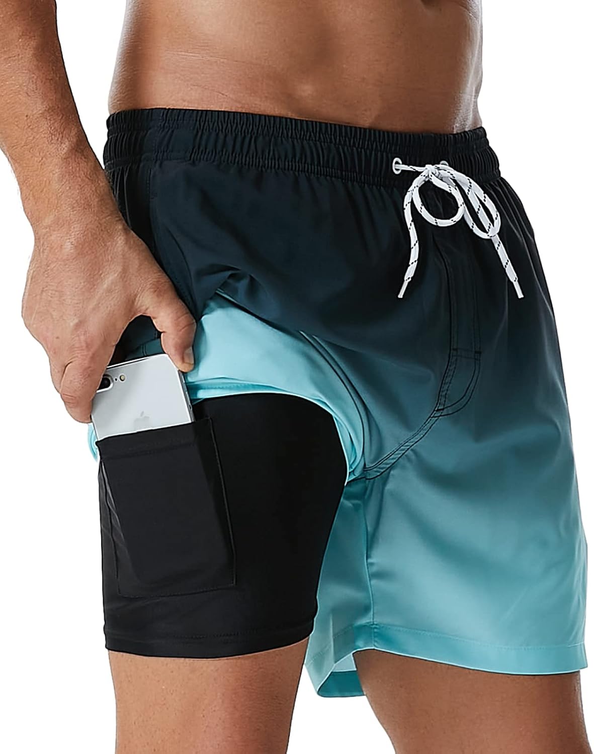 SILKWORLD Mens Swimming Trunks with Compression Liner Quick Dry 5 inch Swim Shor...
