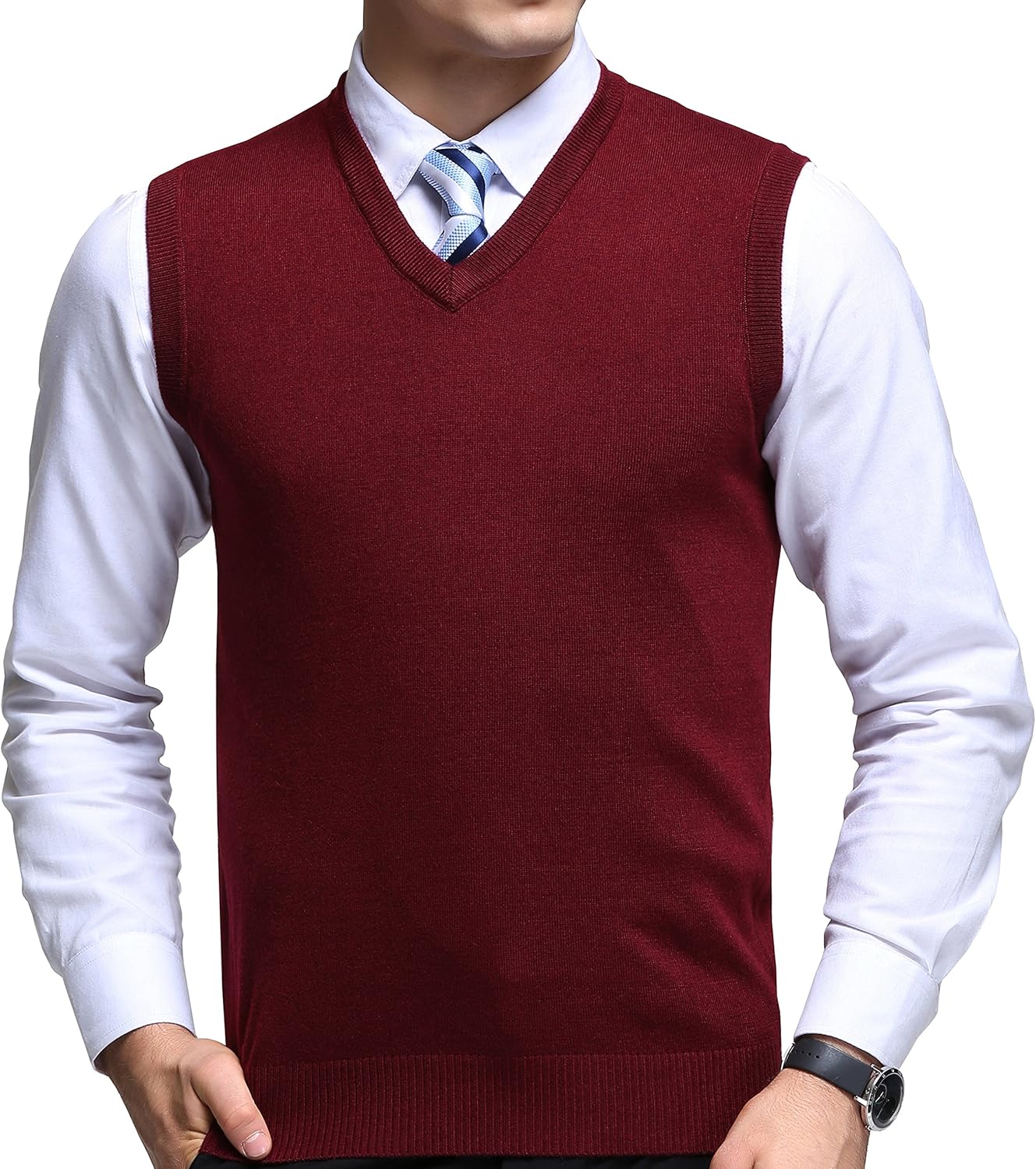 FULIER Mens V-Neck Sleeveless Vest Classic Business Gentleman Knitwear Knitted W...