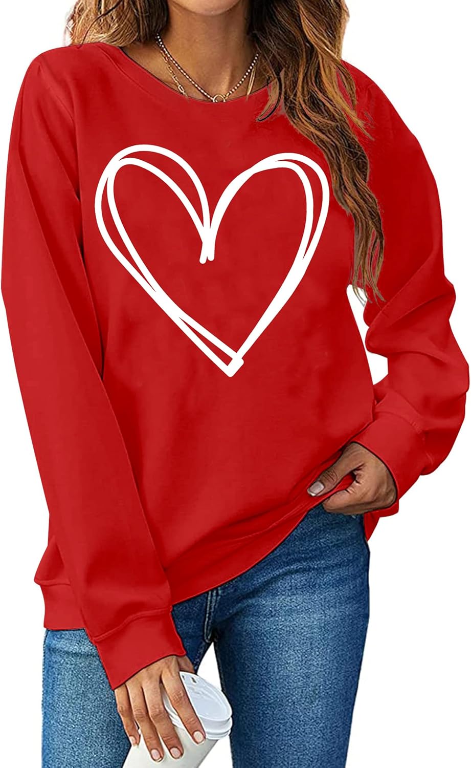 LHBNK Valentines Day Sweatshirt Women Love Heart Shirts Valentine Pullover Long...