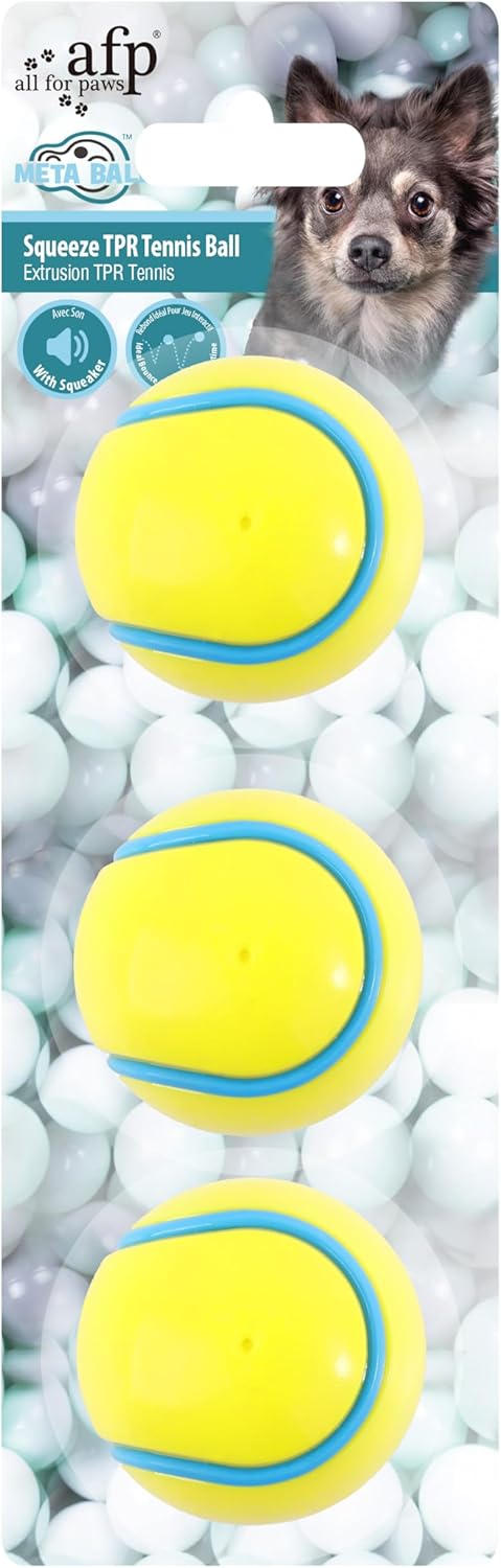 ALL FOR PAWS Interactive Dog Tennis Ball with Squeaker, High Bounce and Durable...