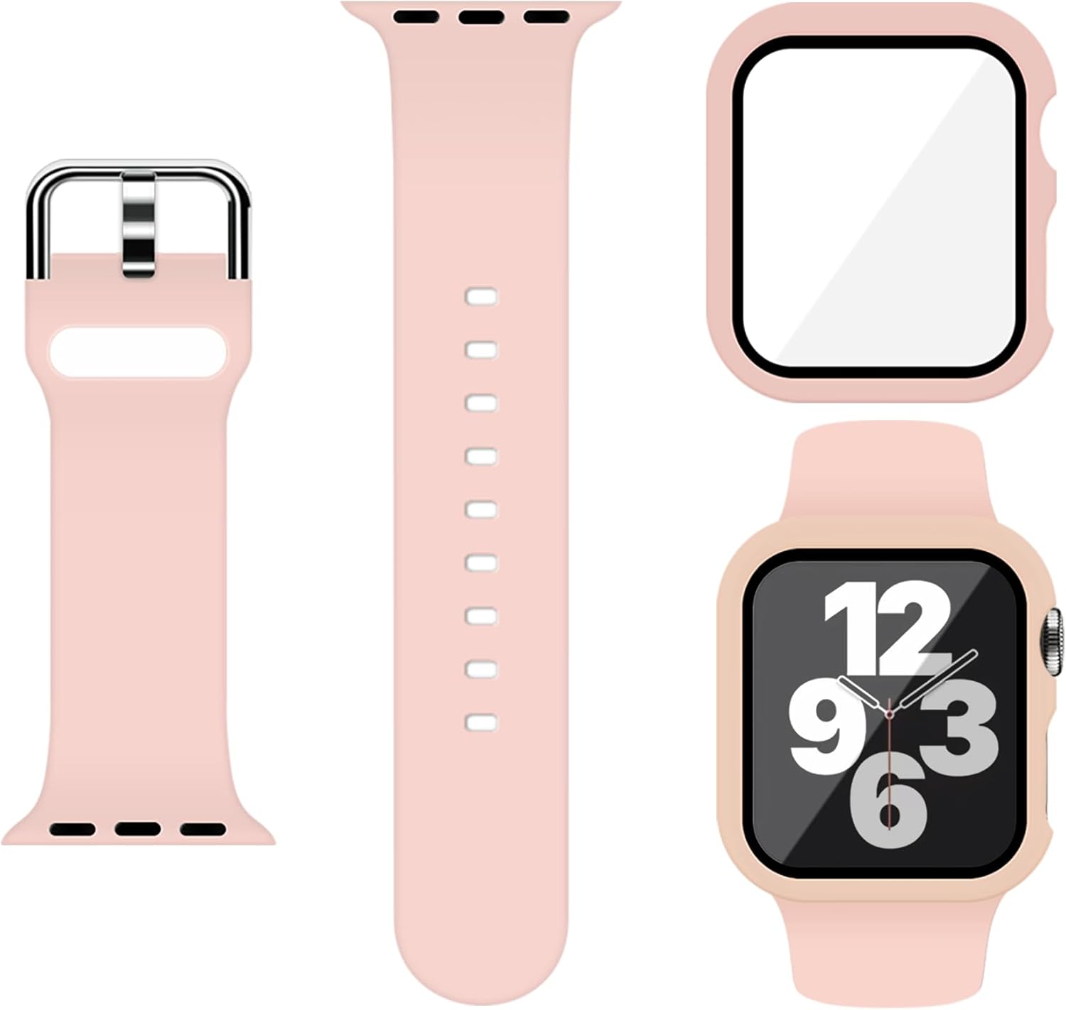 Sport Silicone Band and Case with Screen Protector for Apple Watch Series 9 Seri...