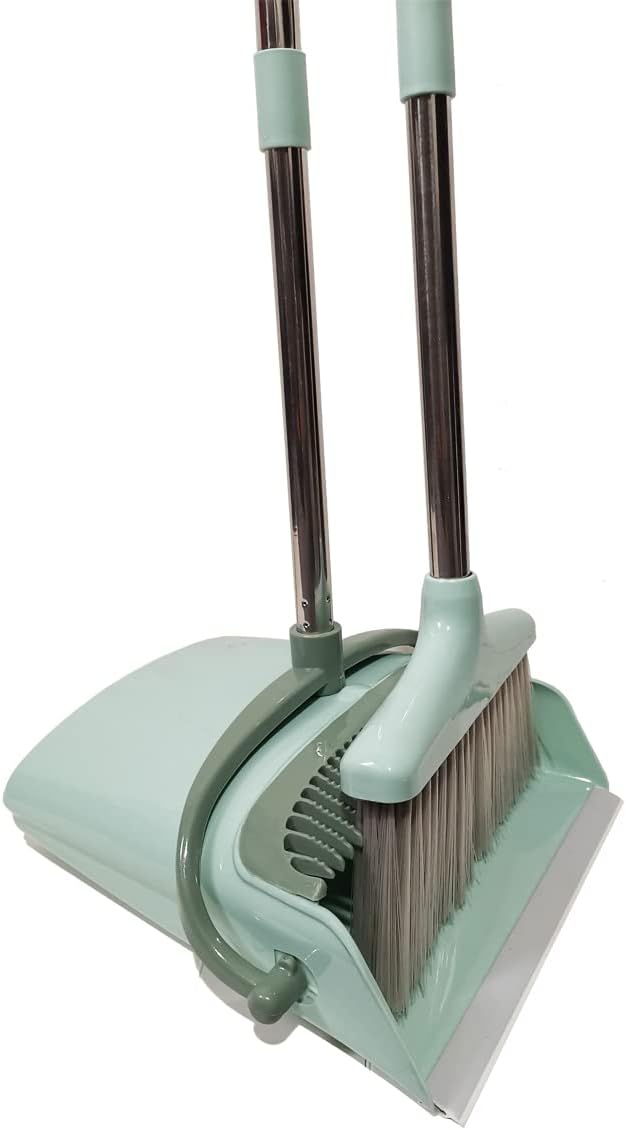 Extendable Long Handle Broom and Dustpan Set, Stainless Lightweight Upright Stan...