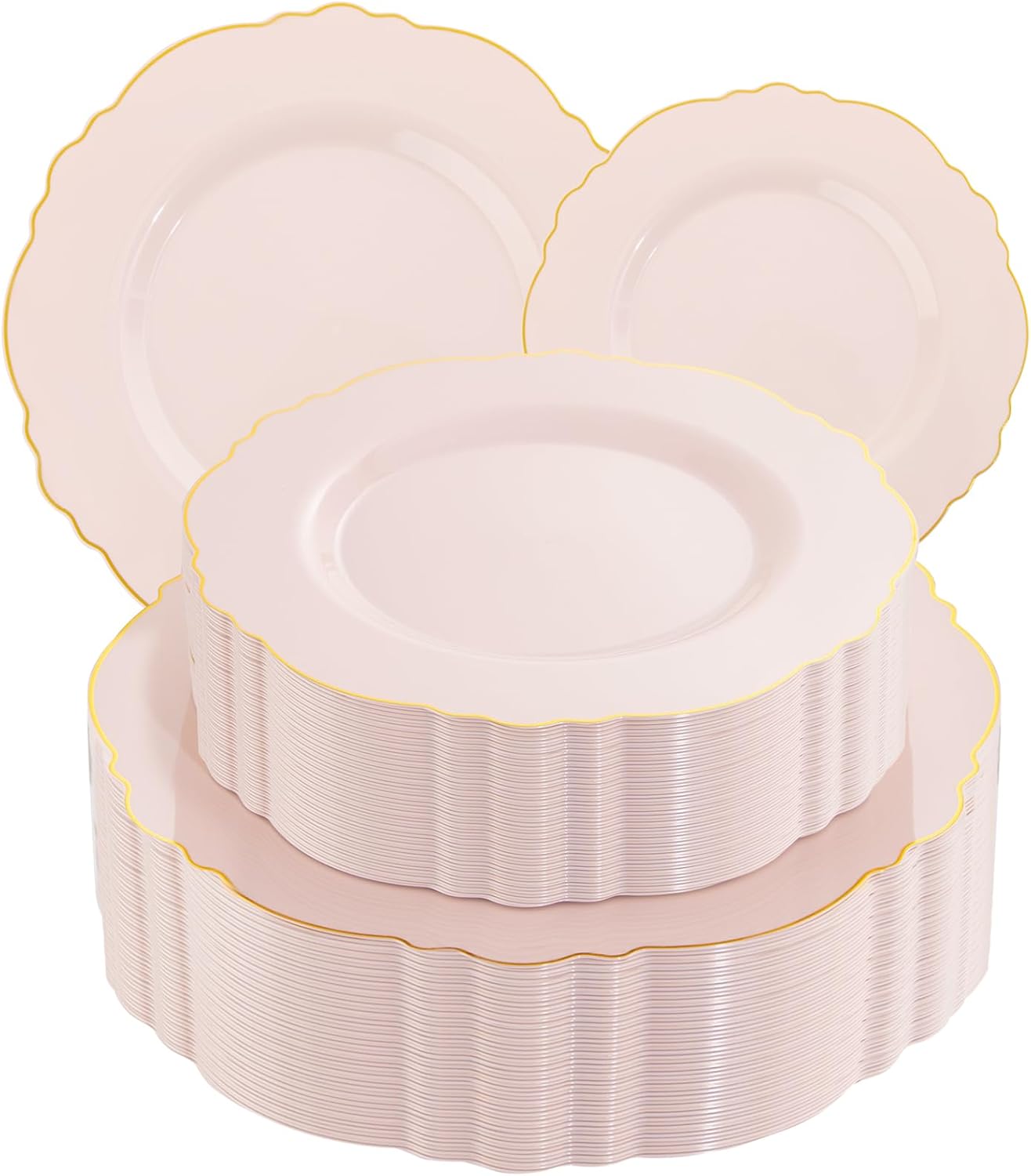 WDF 100pcs Pink Plates-Disposable Baroque Pink&Gold Plates for for Upscale Parti...