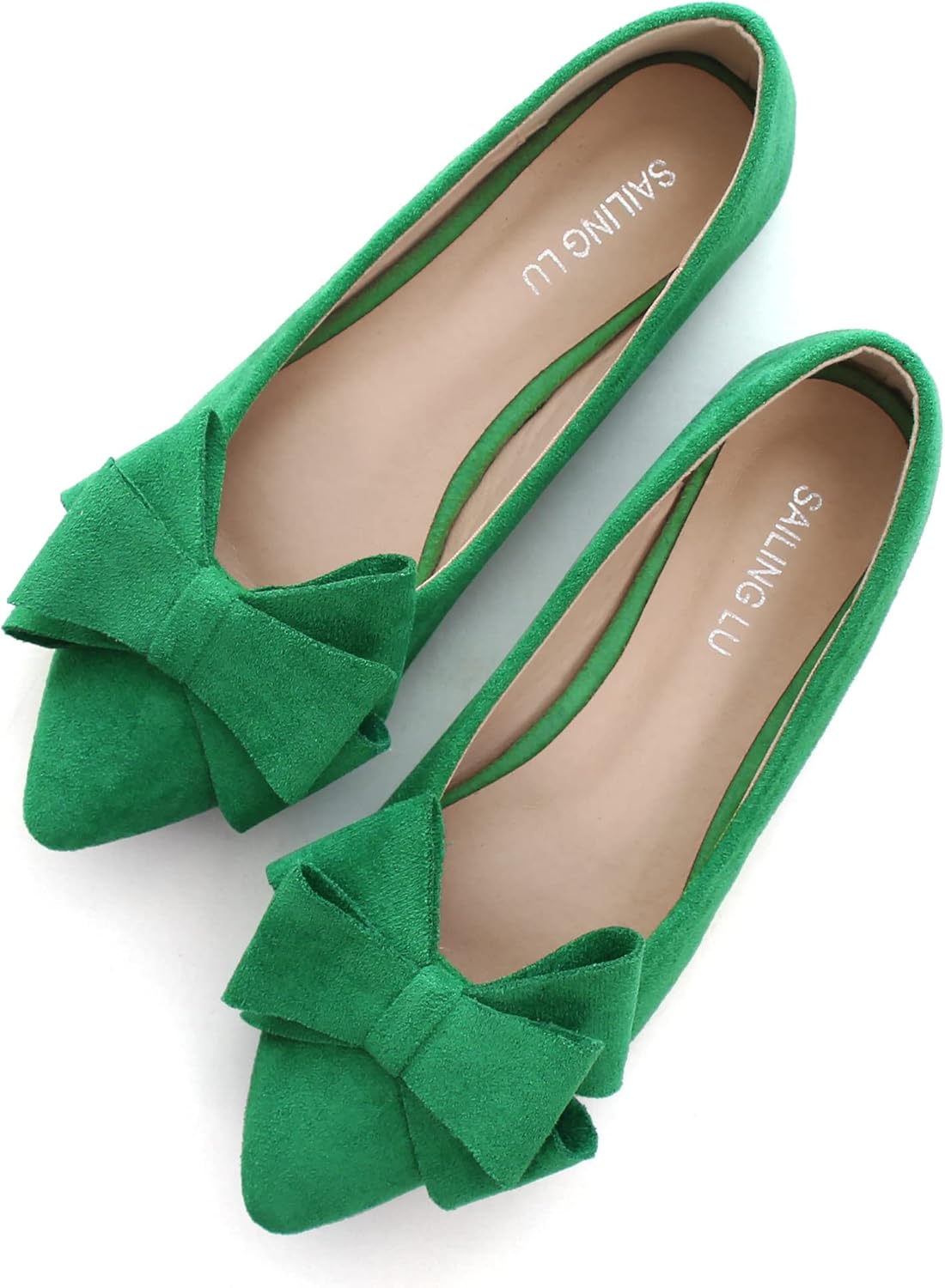 SAILING LU Bowknot Ballet Flats Womens Pointy Toe Flat Shoes Suede Dress Shoes W...