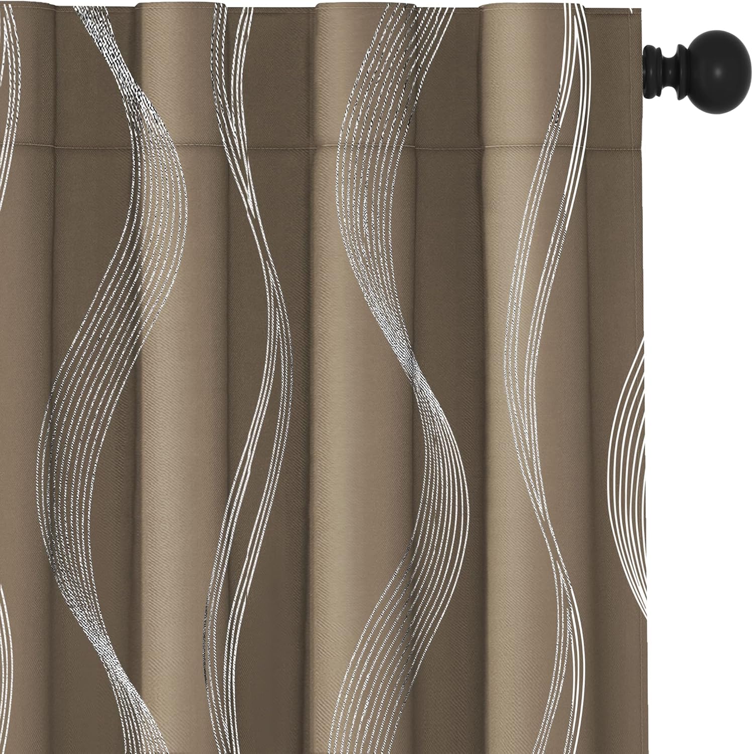 Deconovo Blackout Back Tab Silver Curved Wave Pattern Printed Curtains, Khaki, 5...