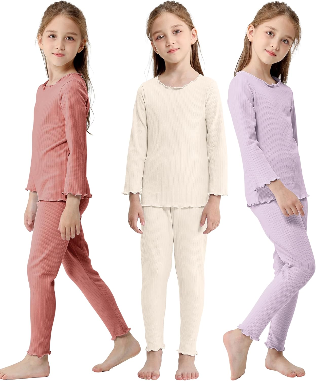 Resinta 3 Pack Toddler Girls Thermal Underwear Set Girls Kids Long Johns Base La...