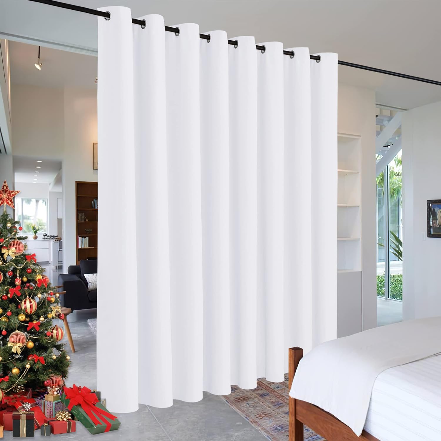 RYB HOME White Curtains Room Divider - Heavy Duty Privacy Room Darkening Curtain...
