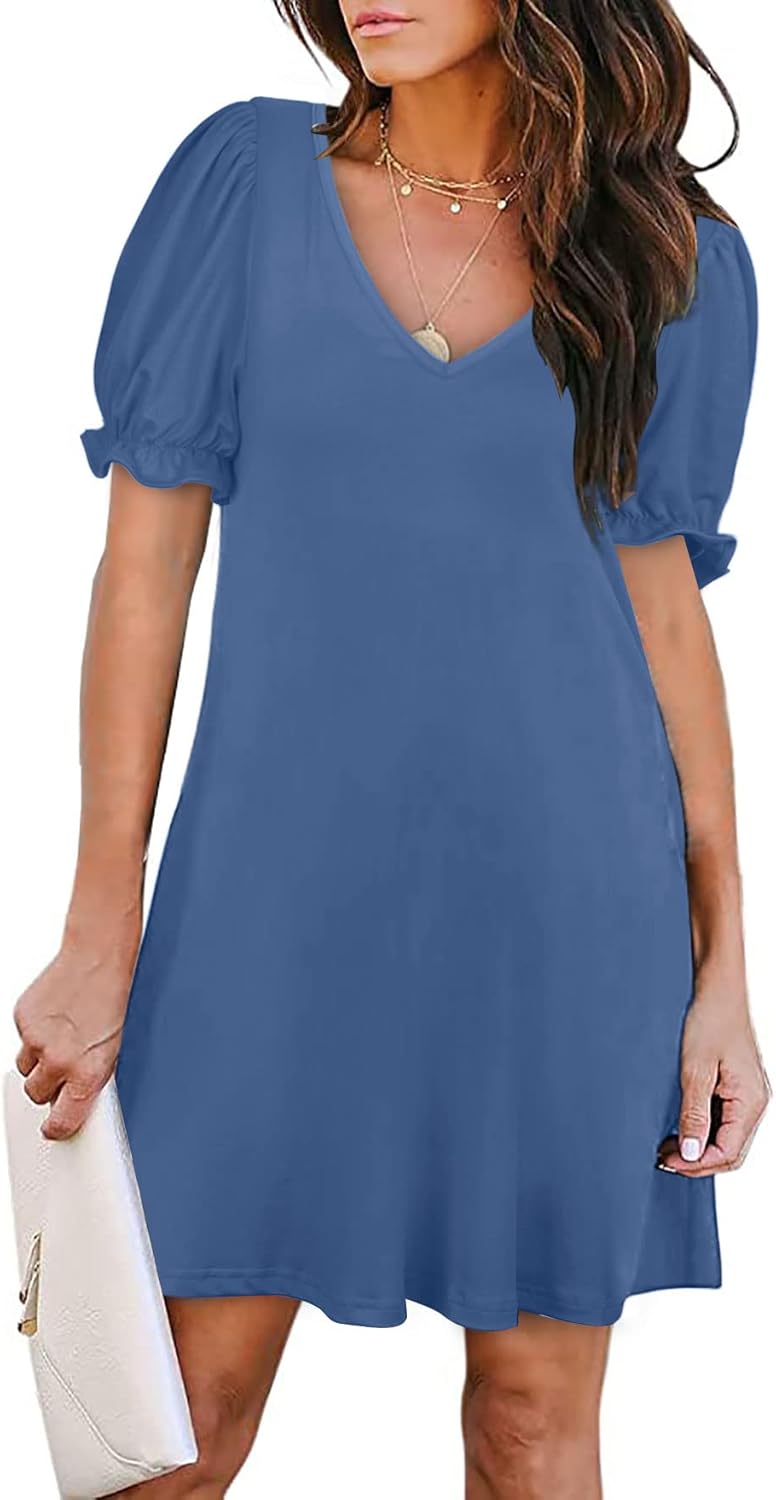 Aloodor Women's Casual Dresses Short Sleeve V-Neck Dress with Pockets XX-Large 2...