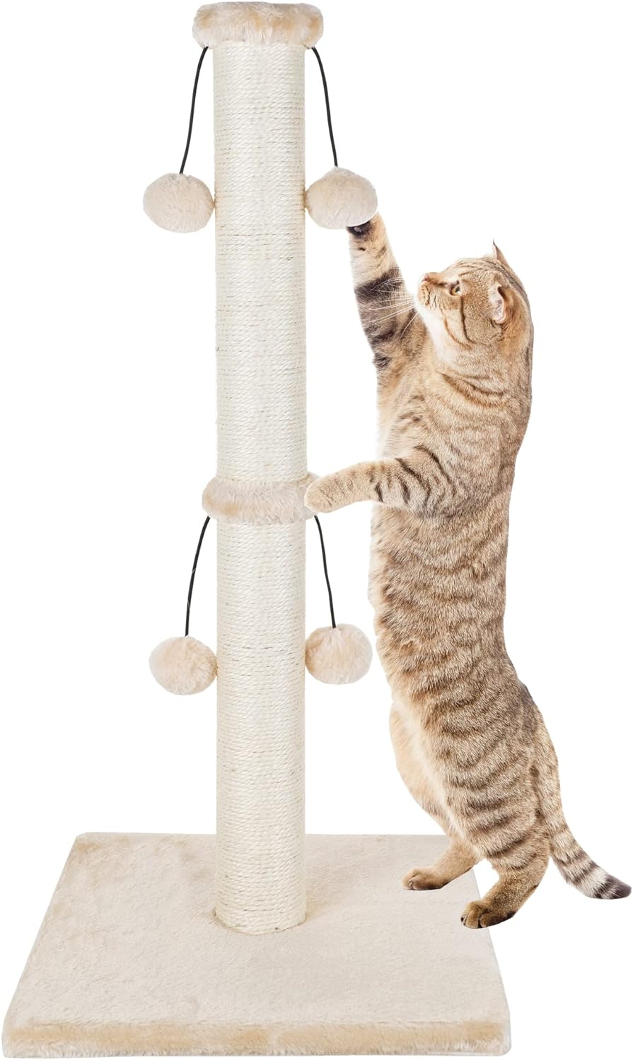 Dimaka 74 cm Cat Scratching Post, Natural Sisal Rope Scratch Post with 4 Teasing...