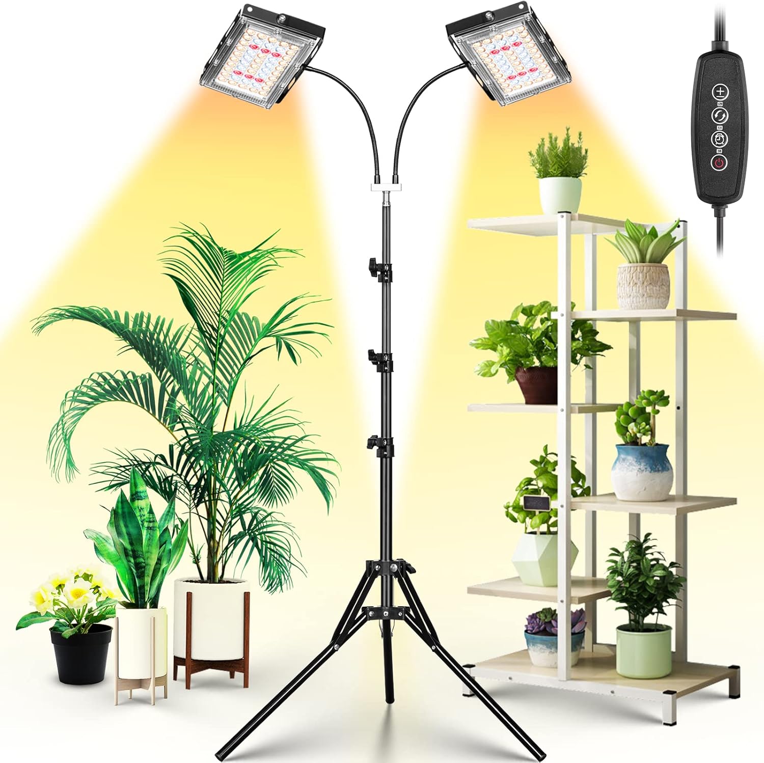 LBW Grow Light for Indoor Plants, Dual Heads Full Spectrum 200W LED, Auto On/Off...