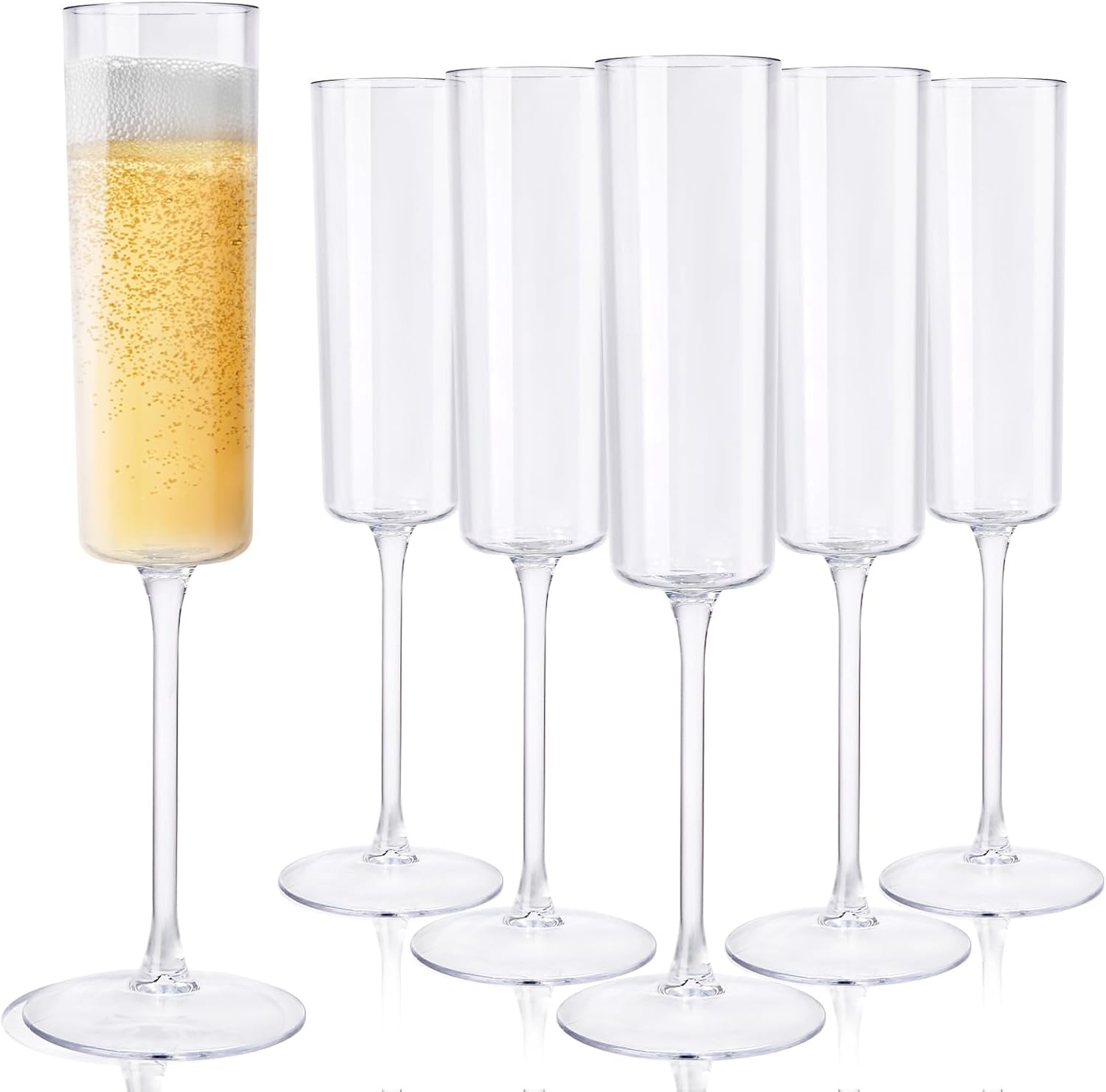Nervure 24 Pack Plastic Champagne Flutes - 6 Oz Clear Disposable Champagne Flute...