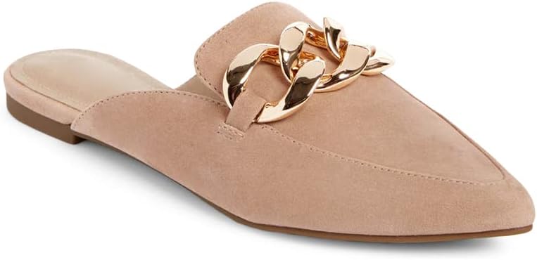 Juliet Holy Womens Mules Flats Pointed Toe Backless Loafers Slip on Metal Chain...