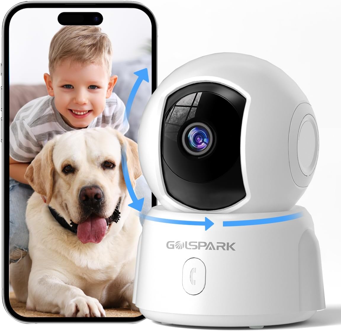 GOLSPARK Indoor Security Camera 2K, Pet Camera for Home Security, Dog Cam Pan/Ti...