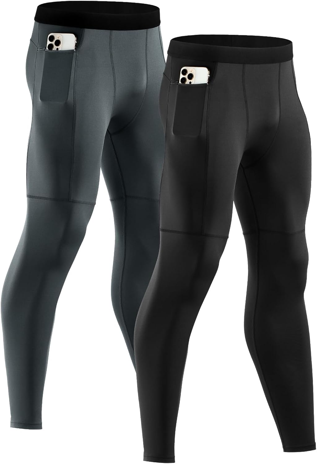 Niksa 1 Pack or 2 Pack Men's Leggings,Sports Tights Leggings Base Layer Black Gr...