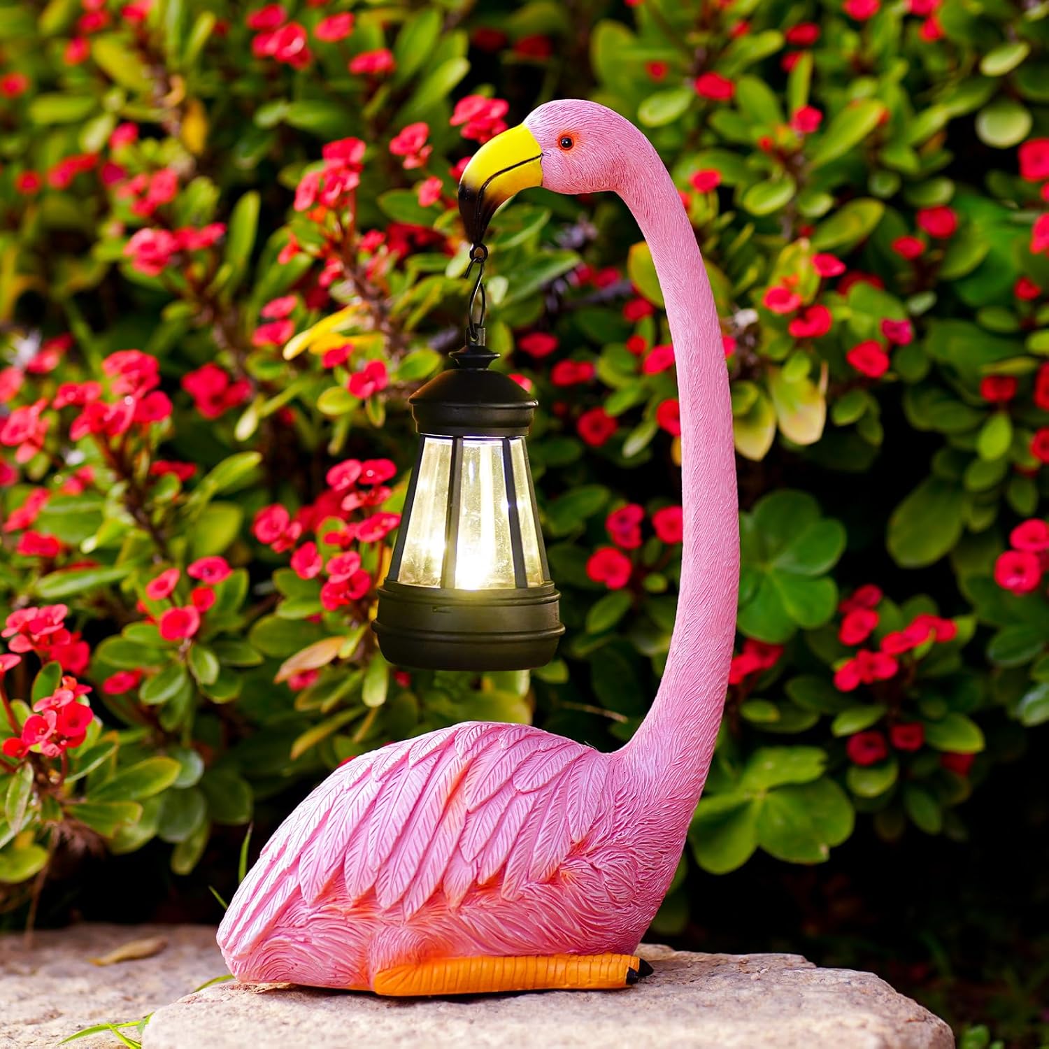 Nacome Solar Flamingo Outdoor Statues for Garden: Outside Decor with Lantern Cle...